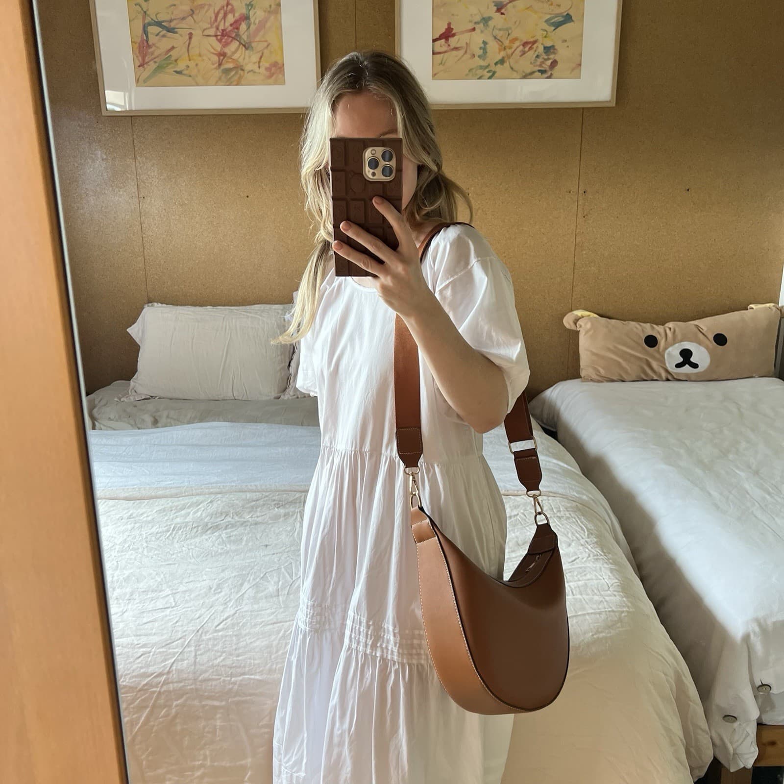 Tan Brown Half Moon Crossbody Bag Crescent Hobo Slouchy Large Minimalist — photo 2 of 11