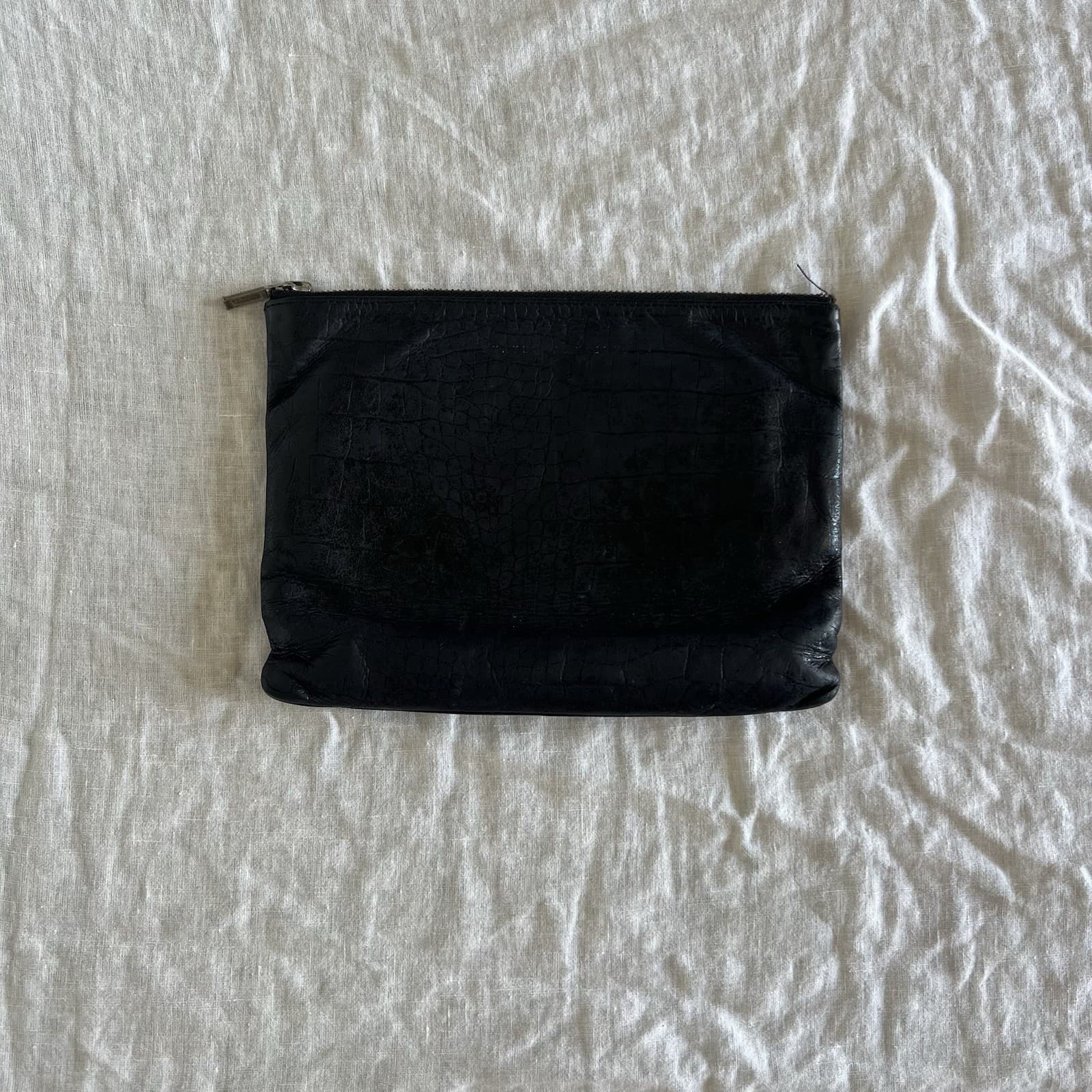 Status Anxiety Black Croc Embossed Leather Clutch Pouch Bag Minimalist Y2K — photo 1 of 9