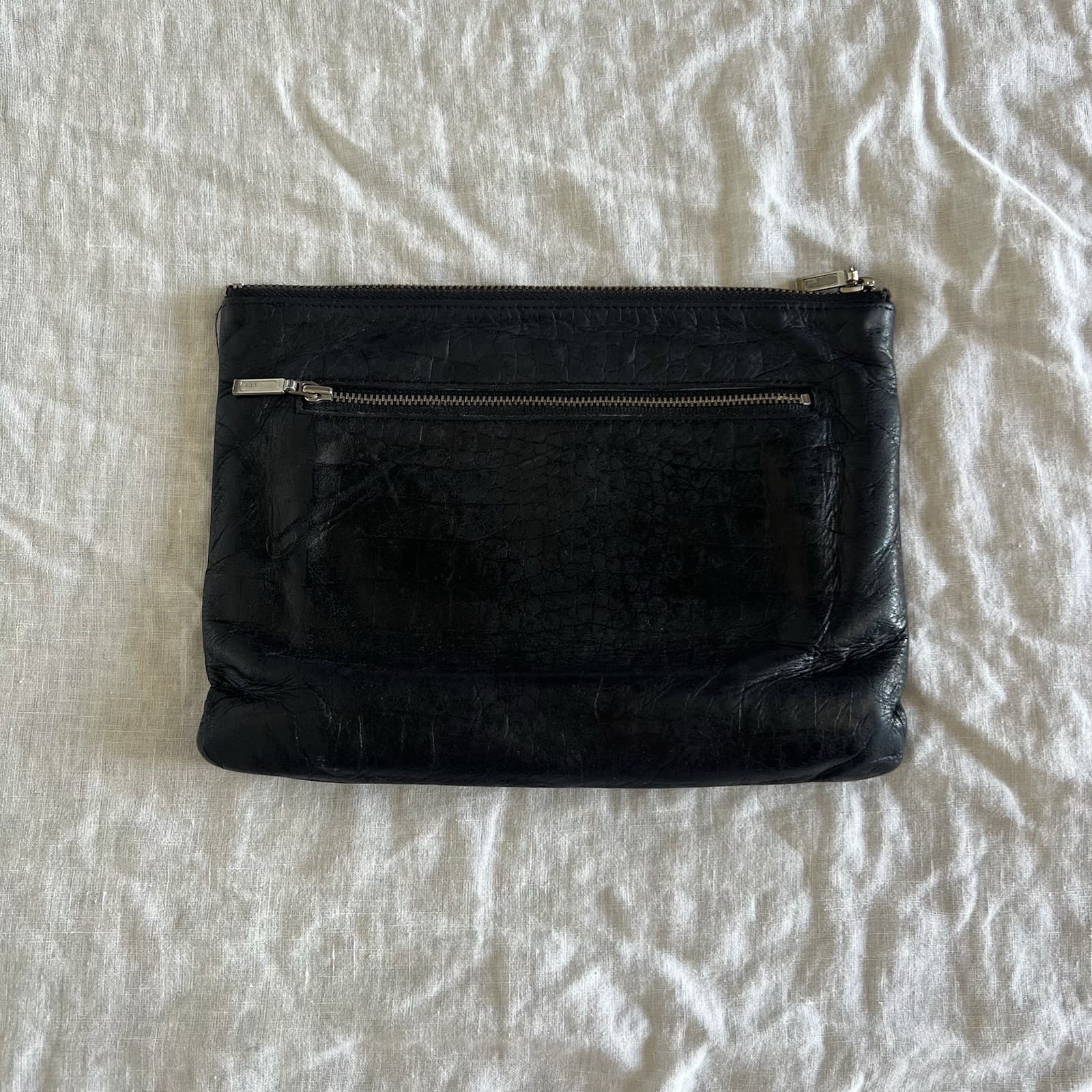 Status Anxiety Black Croc Embossed Leather Clutch Pouch Bag Minimalist Y2K — photo 2 of 9