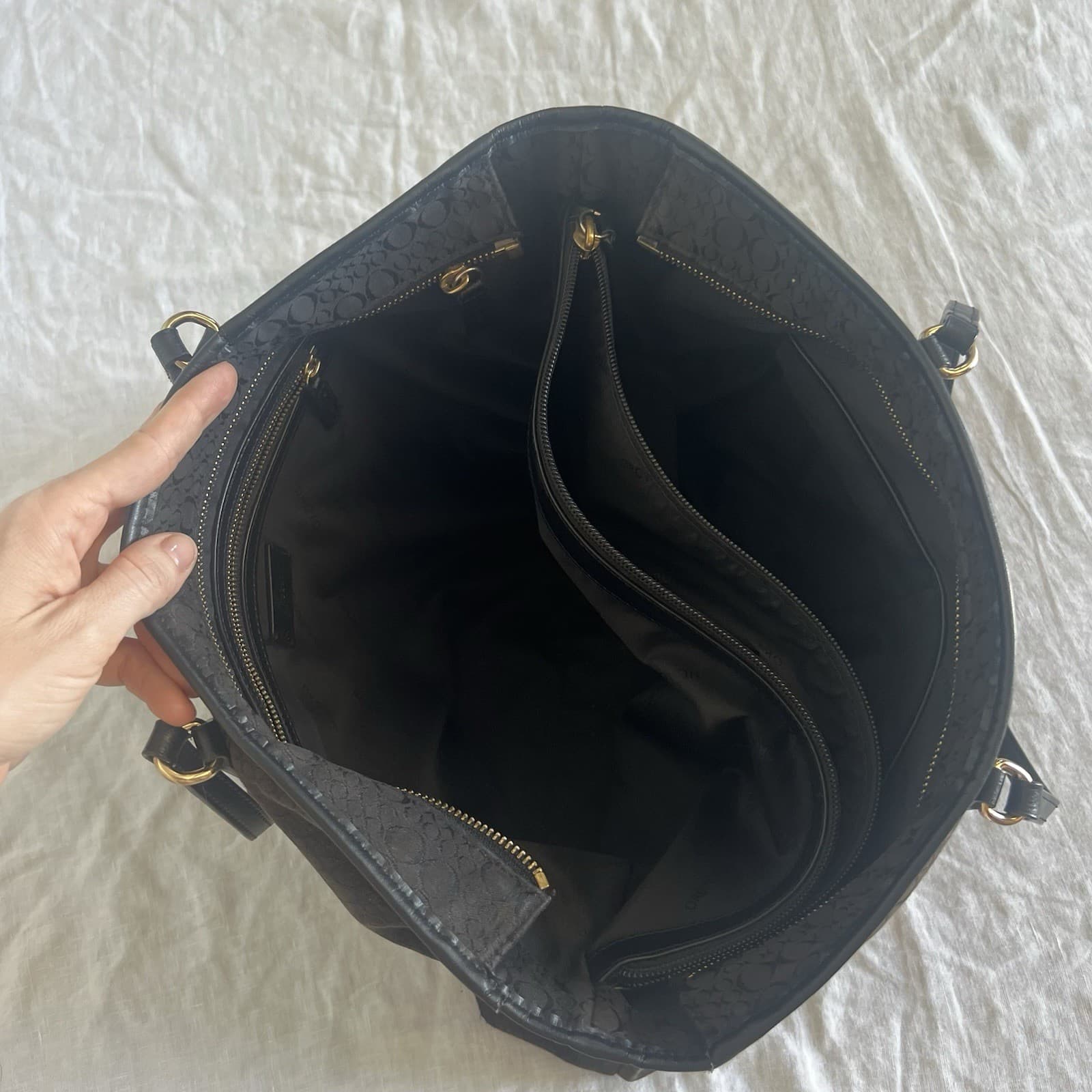 Oroton Lily Monogram Tote Bag Black Canvas Leather Laptop Work Shoulder Bag — photo 7 of 12