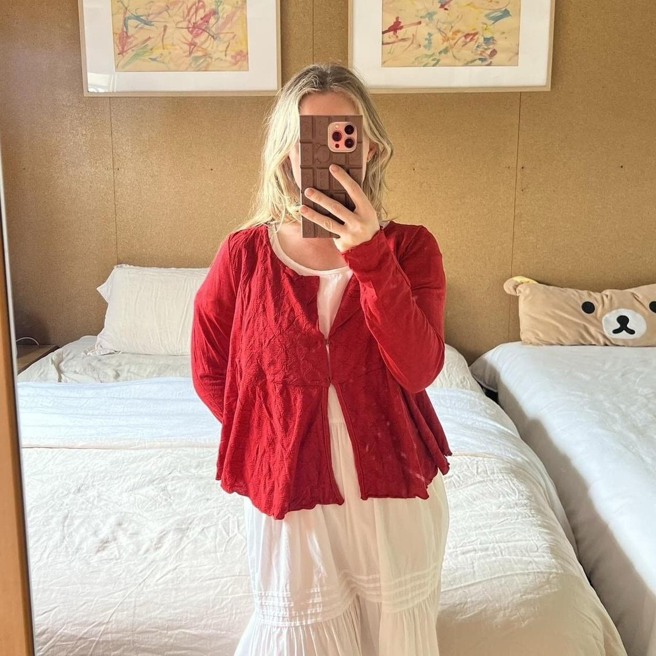 Y2K Vintage Red Hook Front Cardigan Knit Top Flare Hem Wool Blend M L It Girl — photo 2 of 8
