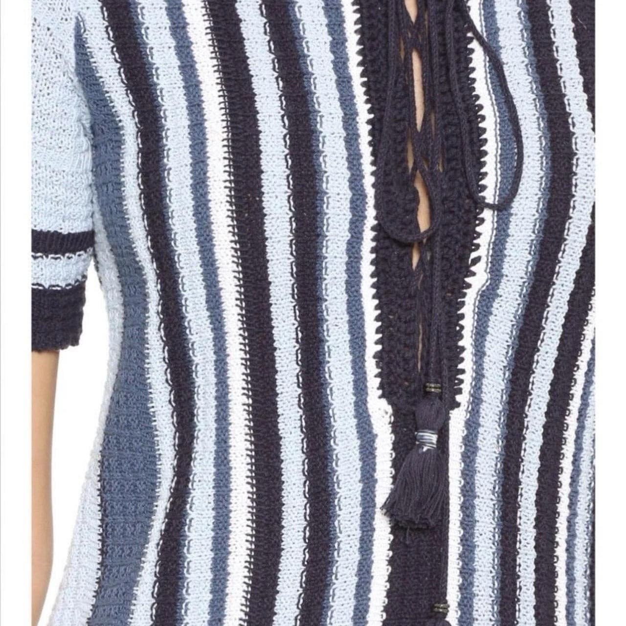 Free People Crochet Mini Dress Blue Stripe Tassel Tie Boho Festival Summer XS S — photo 5 of 8