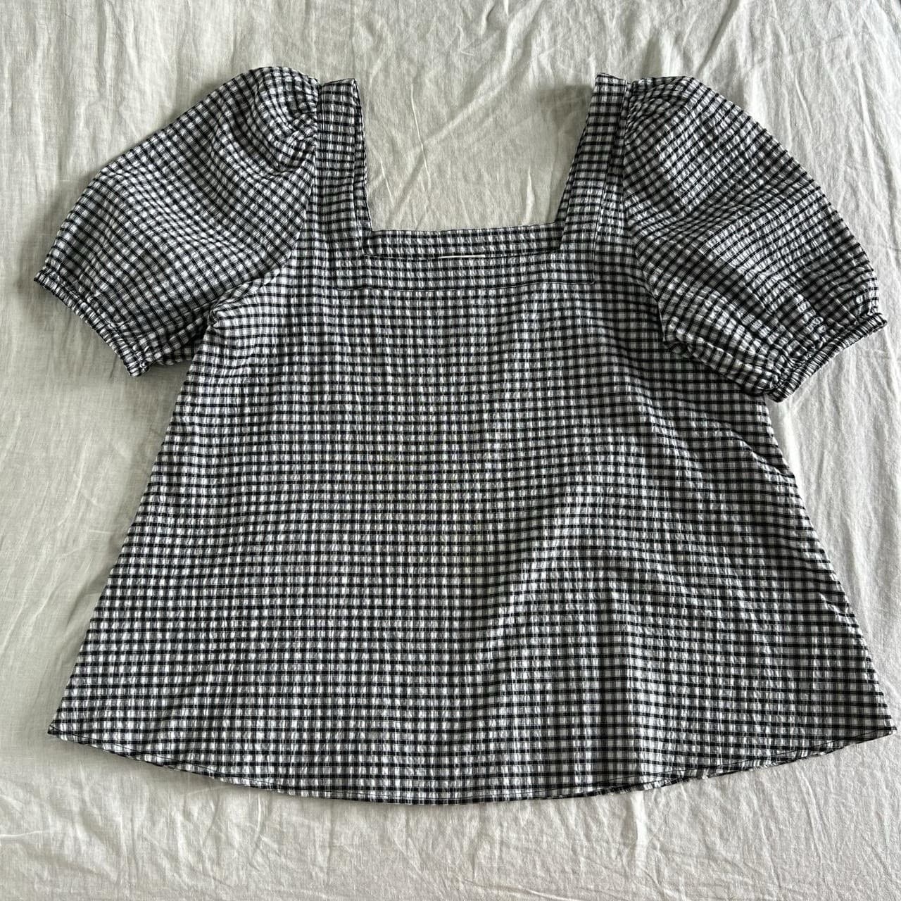 Seed Heritage Black Gingham Smock Top Puff Sleeve Prairie Romantic Size 12 — photo 1 of 8