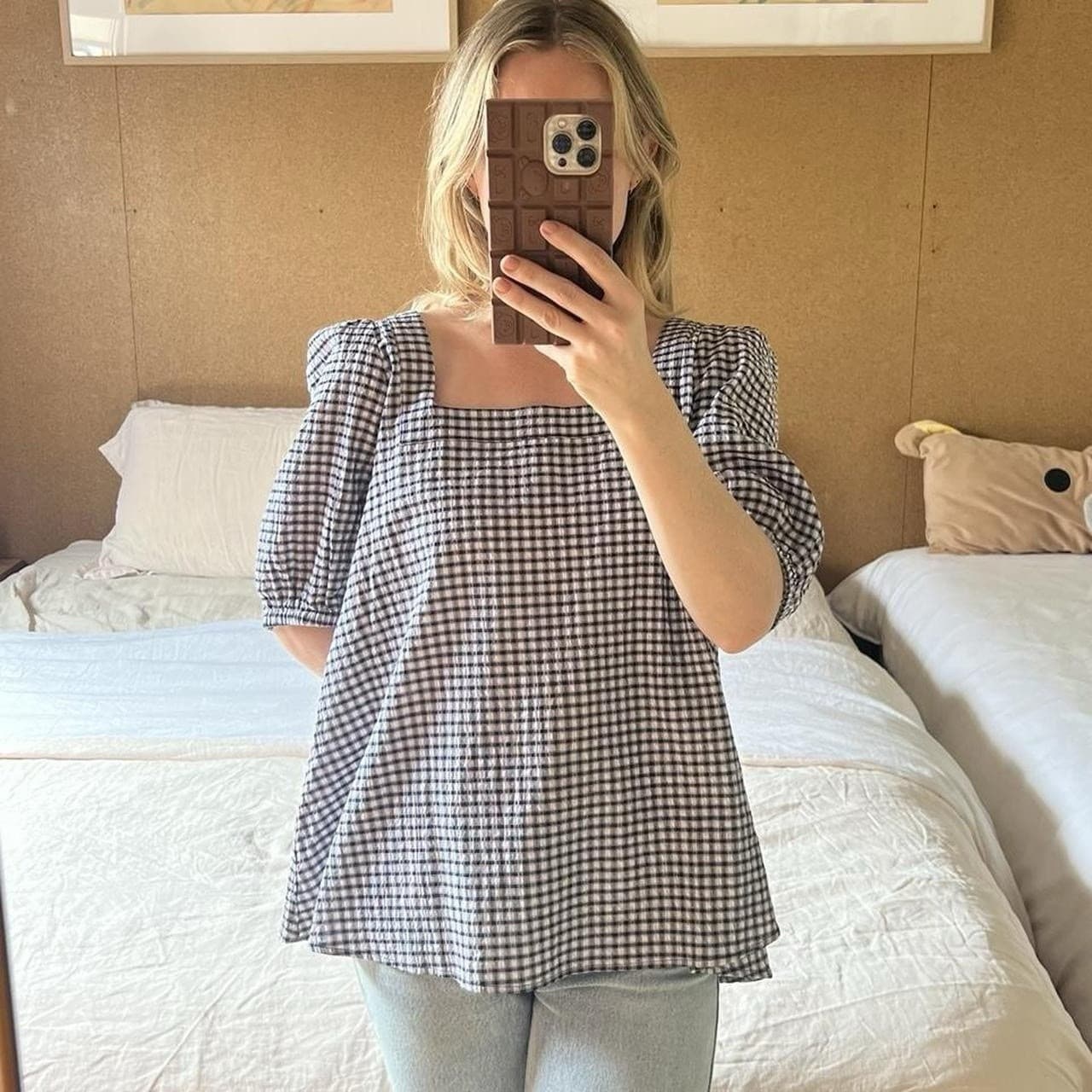 Seed Heritage Black Gingham Smock Top Puff Sleeve Prairie Romantic Size 12 — photo 2 of 8