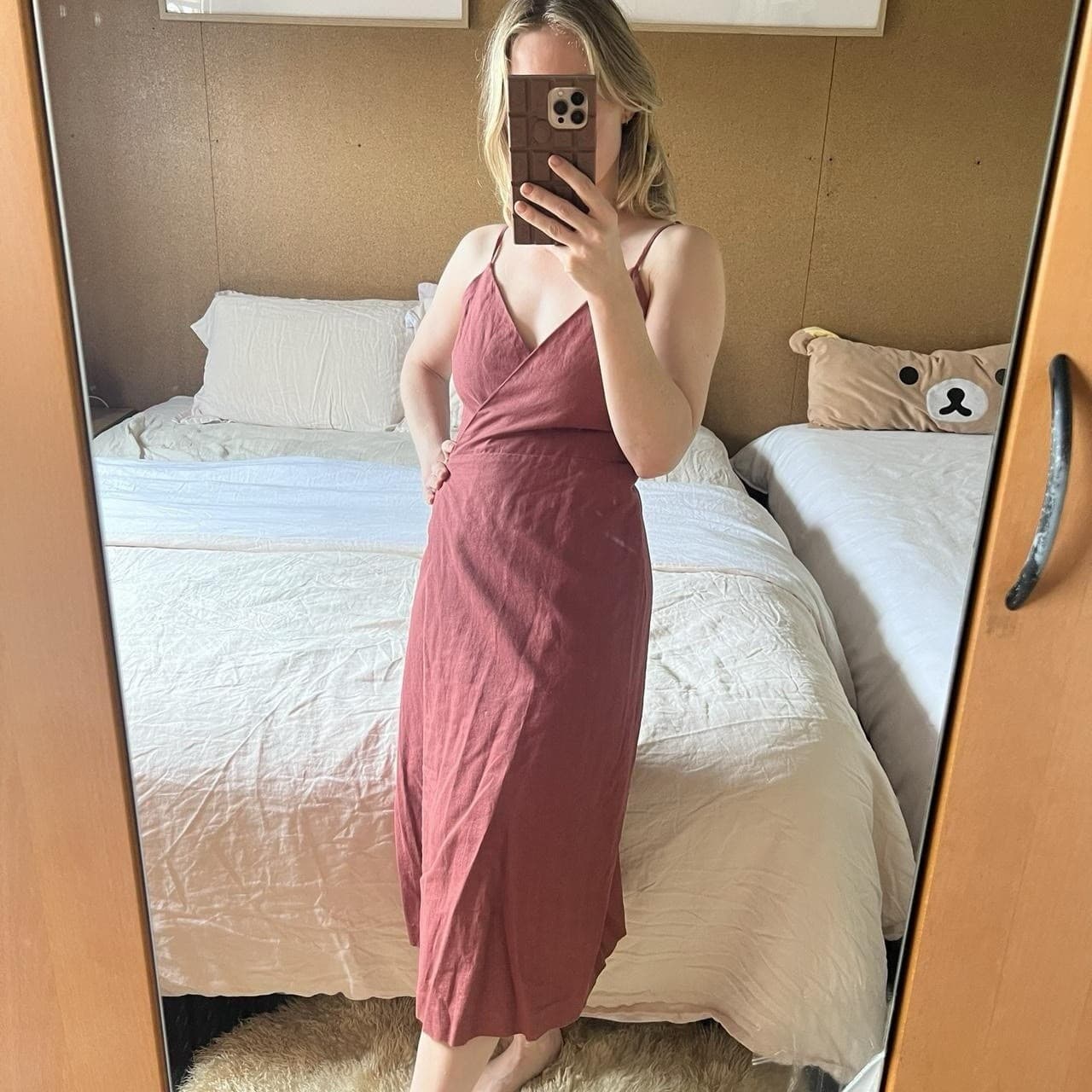 Nude Lucy Red Linen Blend Midi Dress Wrap Waist French Chic Size S Romantic — photo 1 of 8