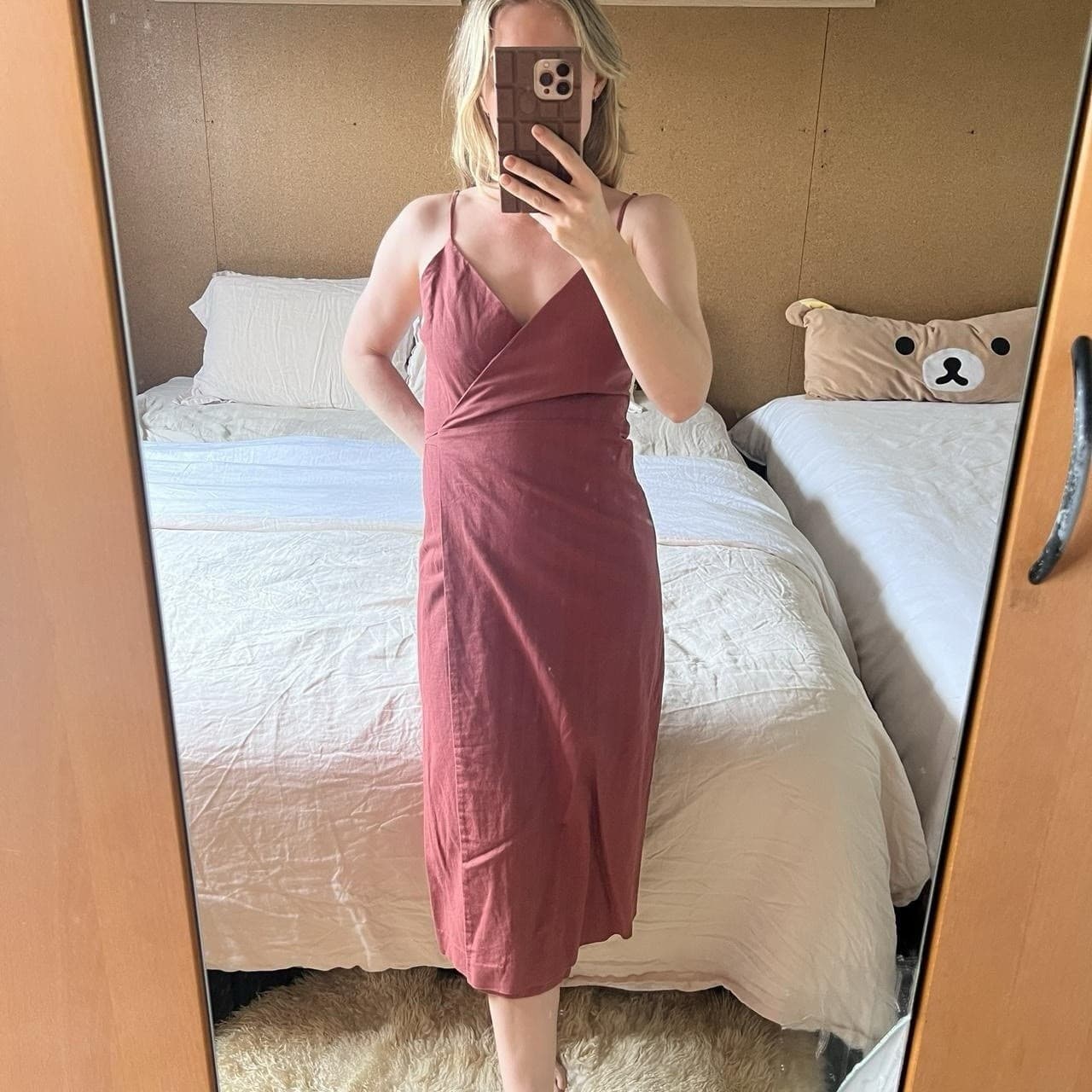 Nude Lucy Red Linen Blend Midi Dress Wrap Waist French Chic Size S Romantic — photo 2 of 8