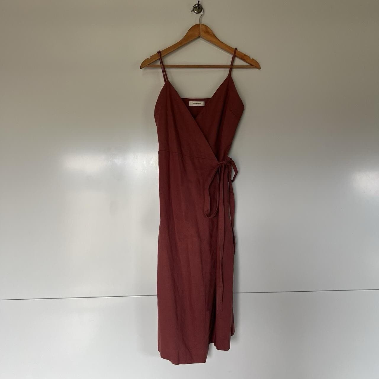 Nude Lucy Red Linen Blend Midi Dress Wrap Waist French Chic Size S Romantic — photo 3 of 8