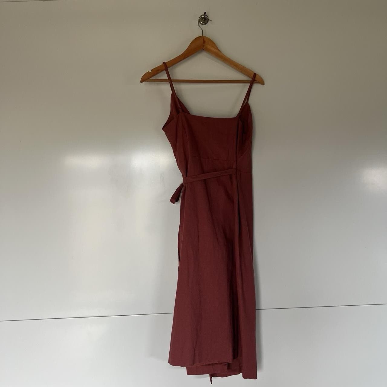 Nude Lucy Red Linen Blend Midi Dress Wrap Waist French Chic Size S Romantic — photo 4 of 8