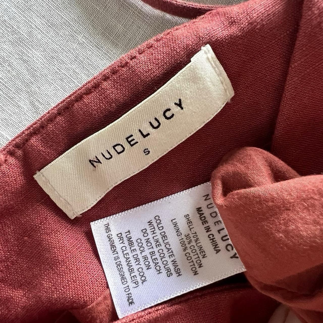 Nude Lucy Red Linen Blend Midi Dress Wrap Waist French Chic Size S Romantic — photo 7 of 8
