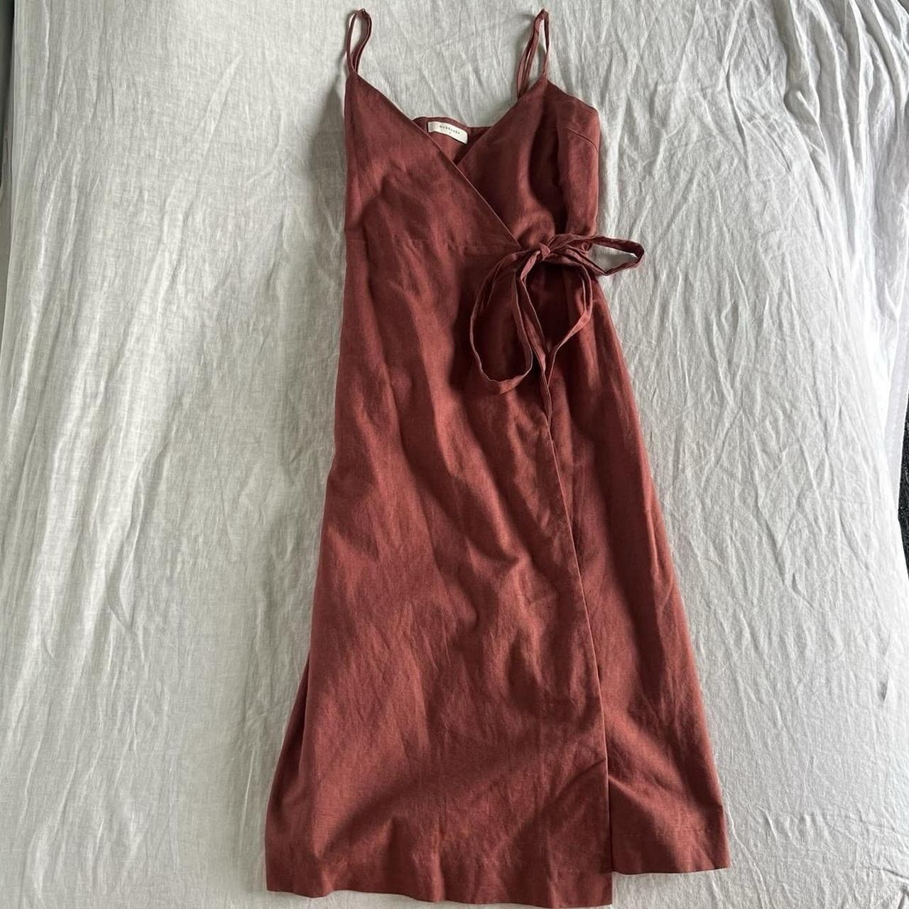 Nude Lucy Red Linen Blend Midi Dress Wrap Waist French Chic Size S Romantic — photo 8 of 8