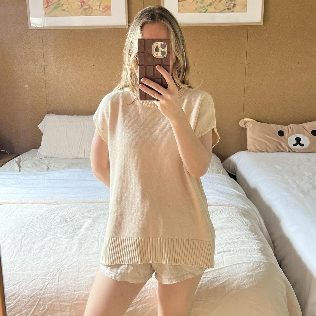 Nude Lucy Cream Knit Vest Oversized Cotton Prairie Layering Size M Preppy French — photo 3 of 8