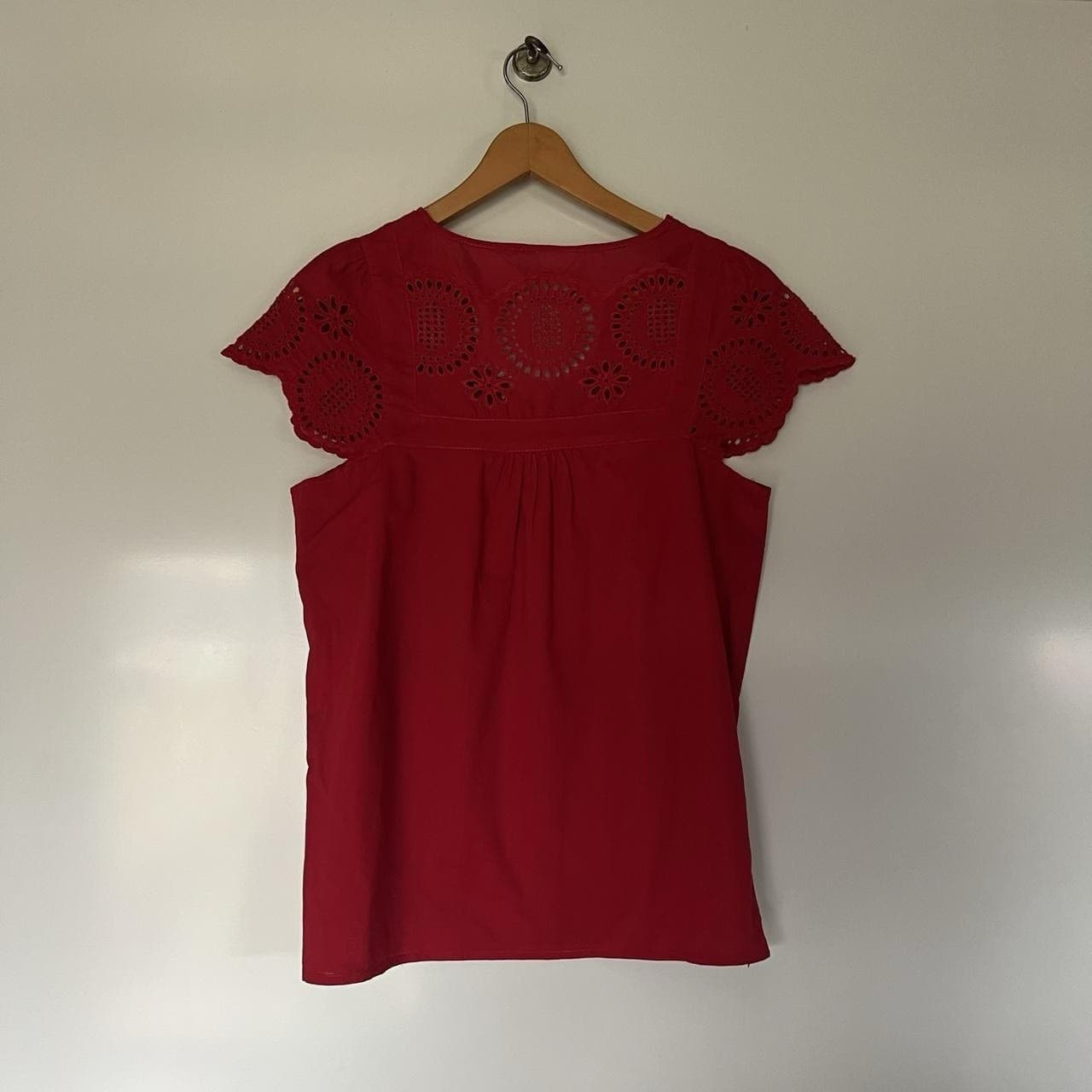 Ruby Red Lace Detail Blouse Prairie Cottagecore Button Up Romantic Size M — photo 5 of 7