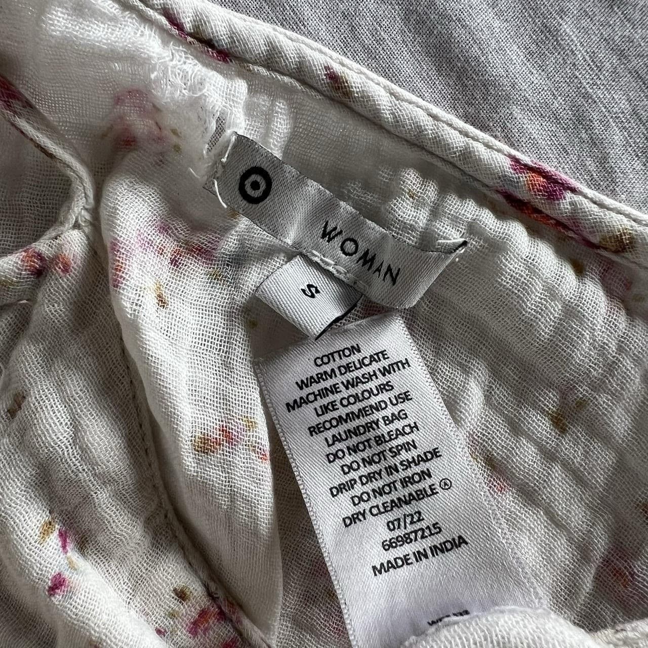 Cream Pink Floral Midi Dress Cotton Muslin Babydoll Tiered Prairie Size S — photo 8 of 8