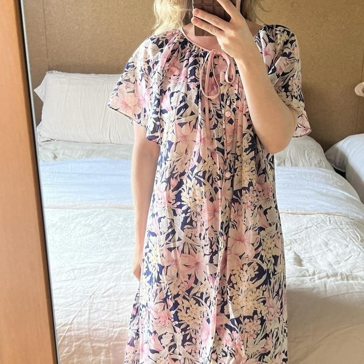 Vintage Ralstan Navy Pink Floral Maxi Dress Gown Prairie Romantic Size M 70s — photo 2 of 8