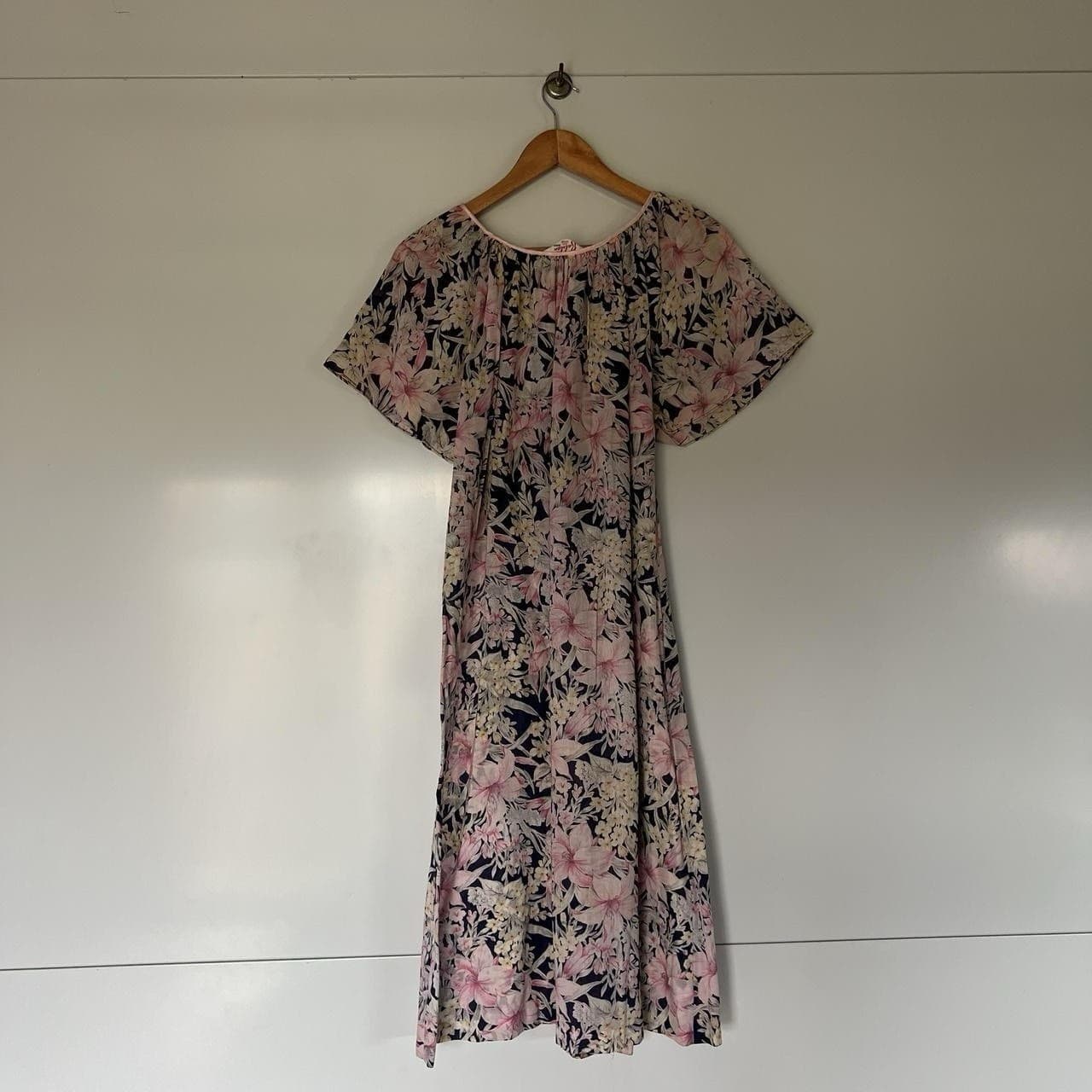 Vintage Ralstan Navy Pink Floral Maxi Dress Gown Prairie Romantic Size M 70s — photo 4 of 8