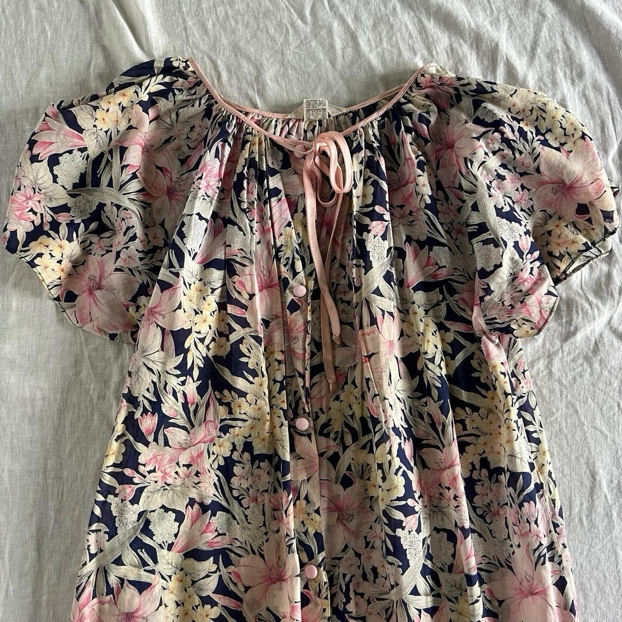Vintage Ralstan Navy Pink Floral Maxi Dress Gown Prairie Romantic Size M 70s — photo 8 of 8