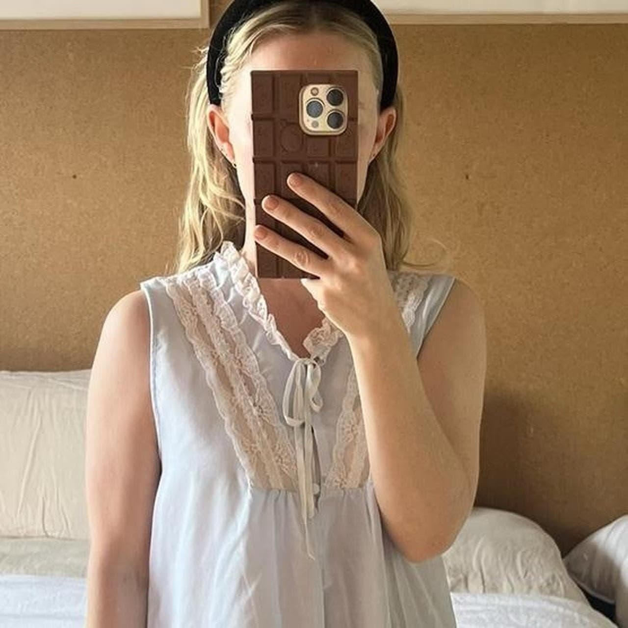 Vintage Baby Blue Lace Slip Dress Ribbon Detail Prairie Coquette House Dress L — photo 2 of 8