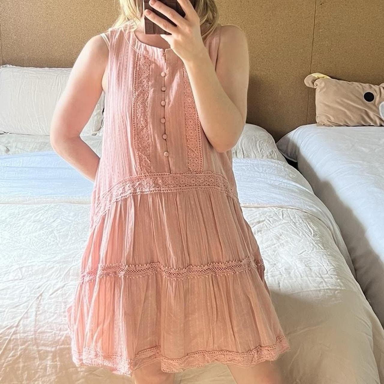 Showpo Baby Pink Lace Babydoll Mini Dress Tiered Peasant Prairie Size 12 Boho — photo 1 of 8