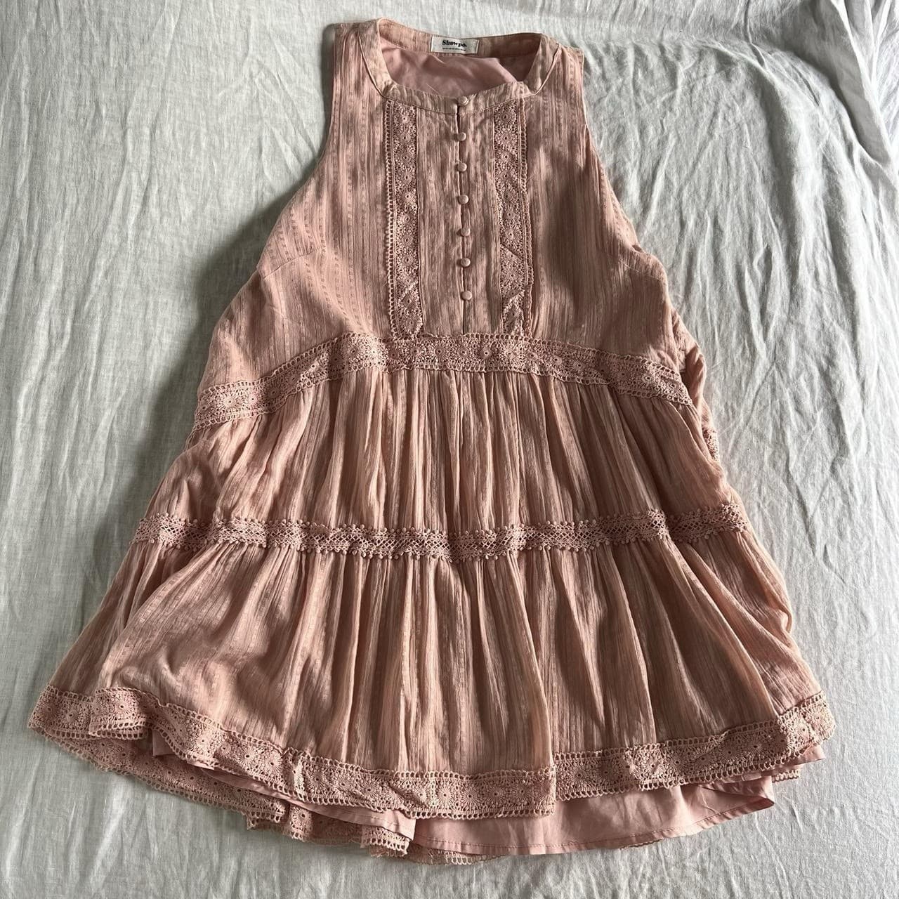 Showpo Baby Pink Lace Babydoll Mini Dress Tiered Peasant Prairie Size 12 Boho — photo 3 of 8