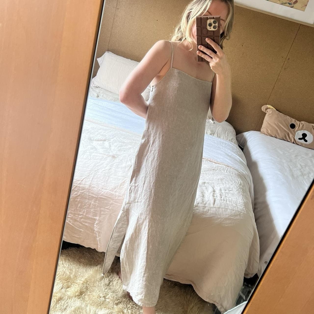 Museum Oatmeal Linen Midi Dress Romantic Coastal Prairie Boho Minimal Size S — photo 1 of 8