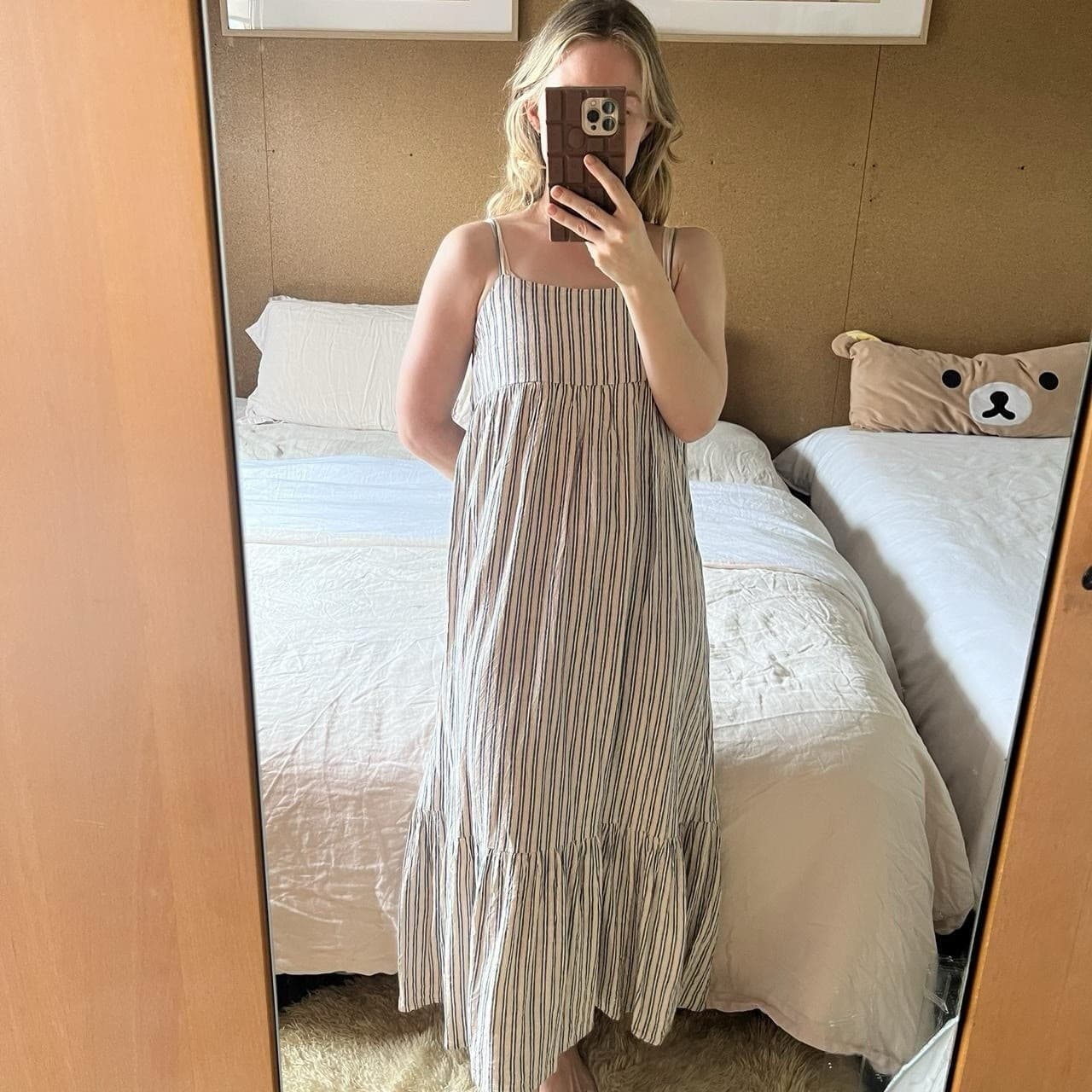 Blue Striped Linen Maxi Dress Romantic Coastal Prairie Tiered Babydoll Size 8 — photo 1 of 6