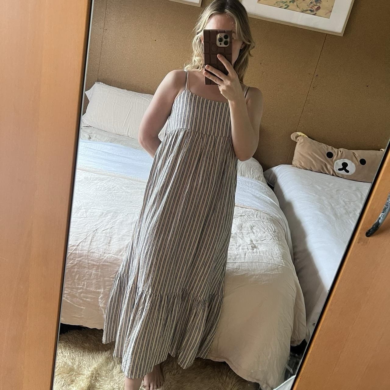Blue Striped Linen Maxi Dress Romantic Coastal Prairie Tiered Babydoll Size 8 — photo 2 of 6