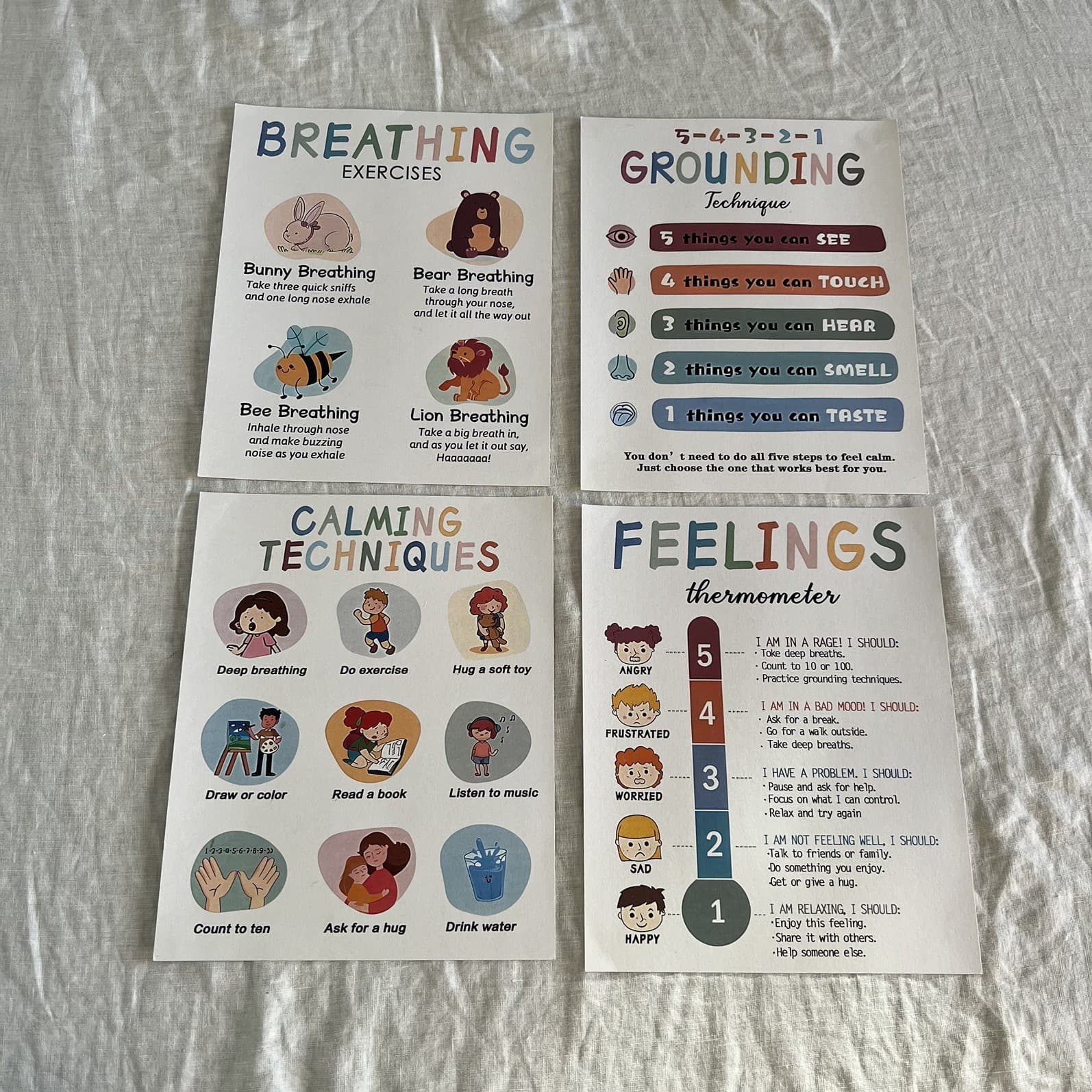 Kids Calm Down Corner Posters Set 4 A4 Montessori Mindfulness Feelings Chart — photo 1 of 6