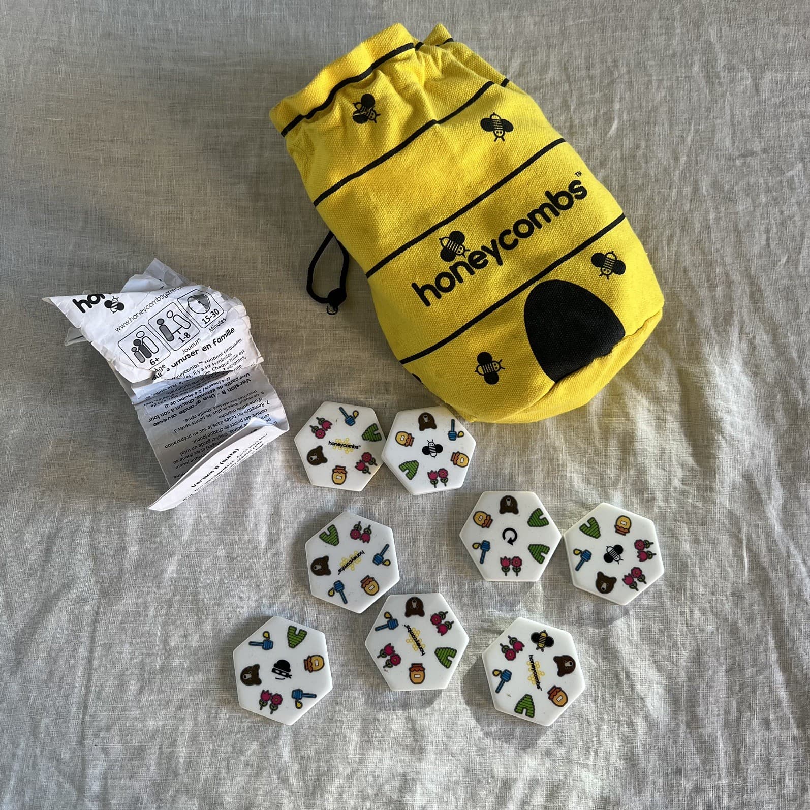 Honeycombs Game Milton Bradley Tile Matching Drawstring Canvas Bag Family Kids — photo 2 of 3