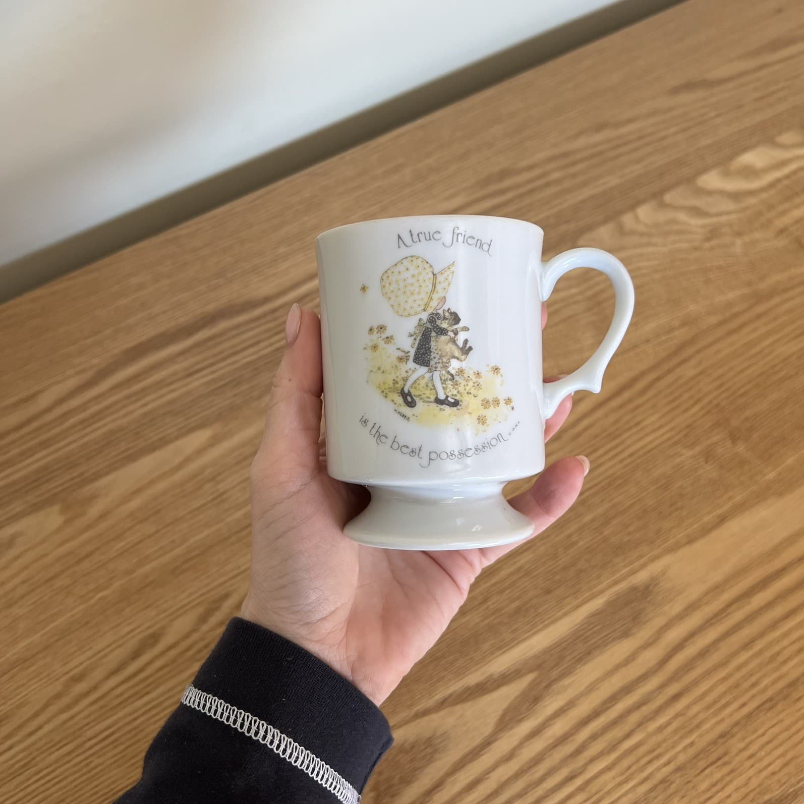 Cottagecore Vintage Holly Hobbie Mug Pedestal Footed Porcelain Cup Japan Retro — photo 1 of 6