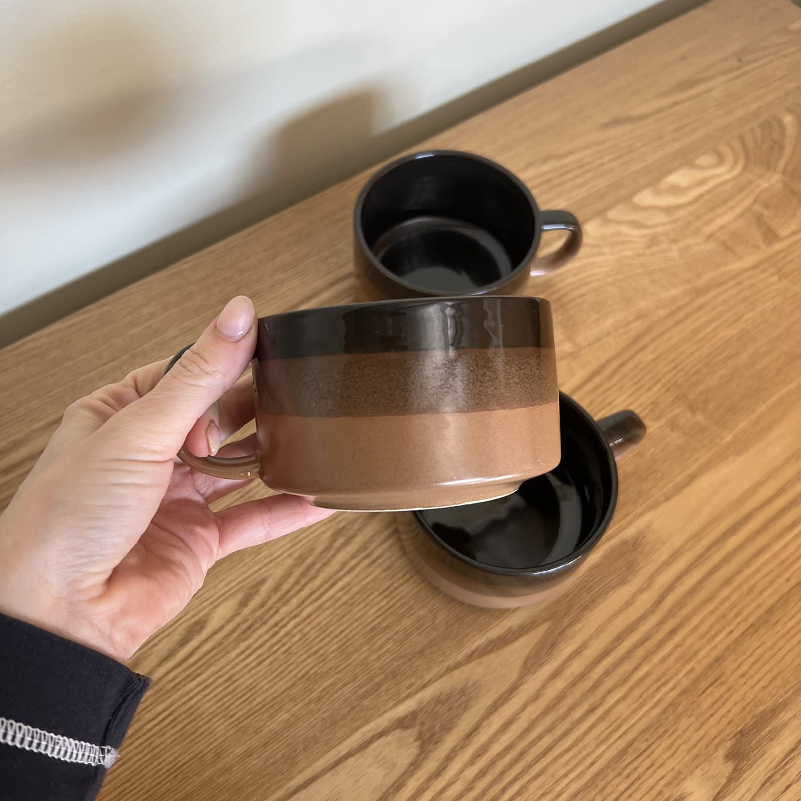 Japandi Wabi Sabi Vintage Korean Stoneware Soup Mugs Handles Gradient Set of 3 — photo 5 of 6