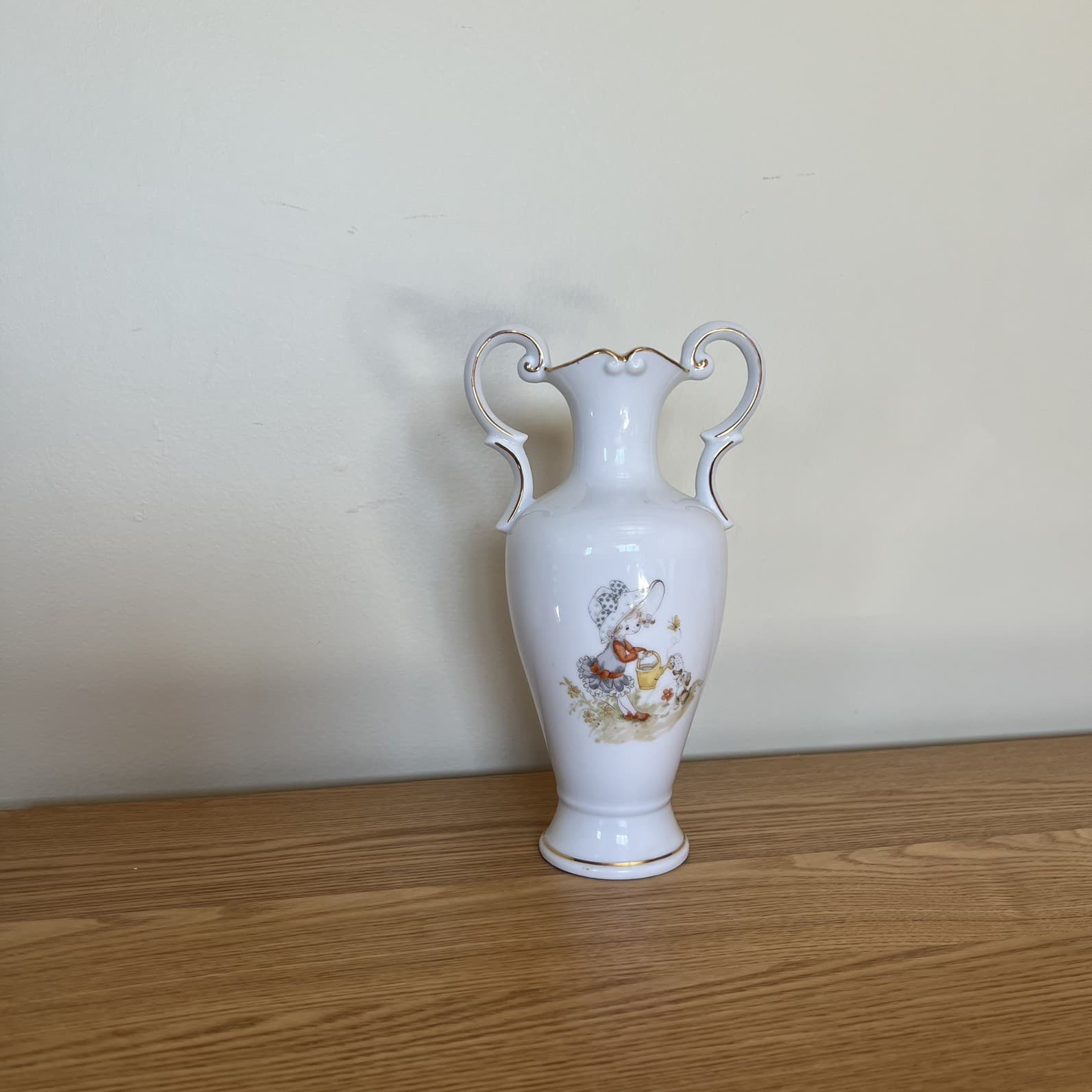 Cottagecore Vintage Porcelain Bud Vase Twin Scroll Handles Holly Hobbie Japan — photo 4 of 8