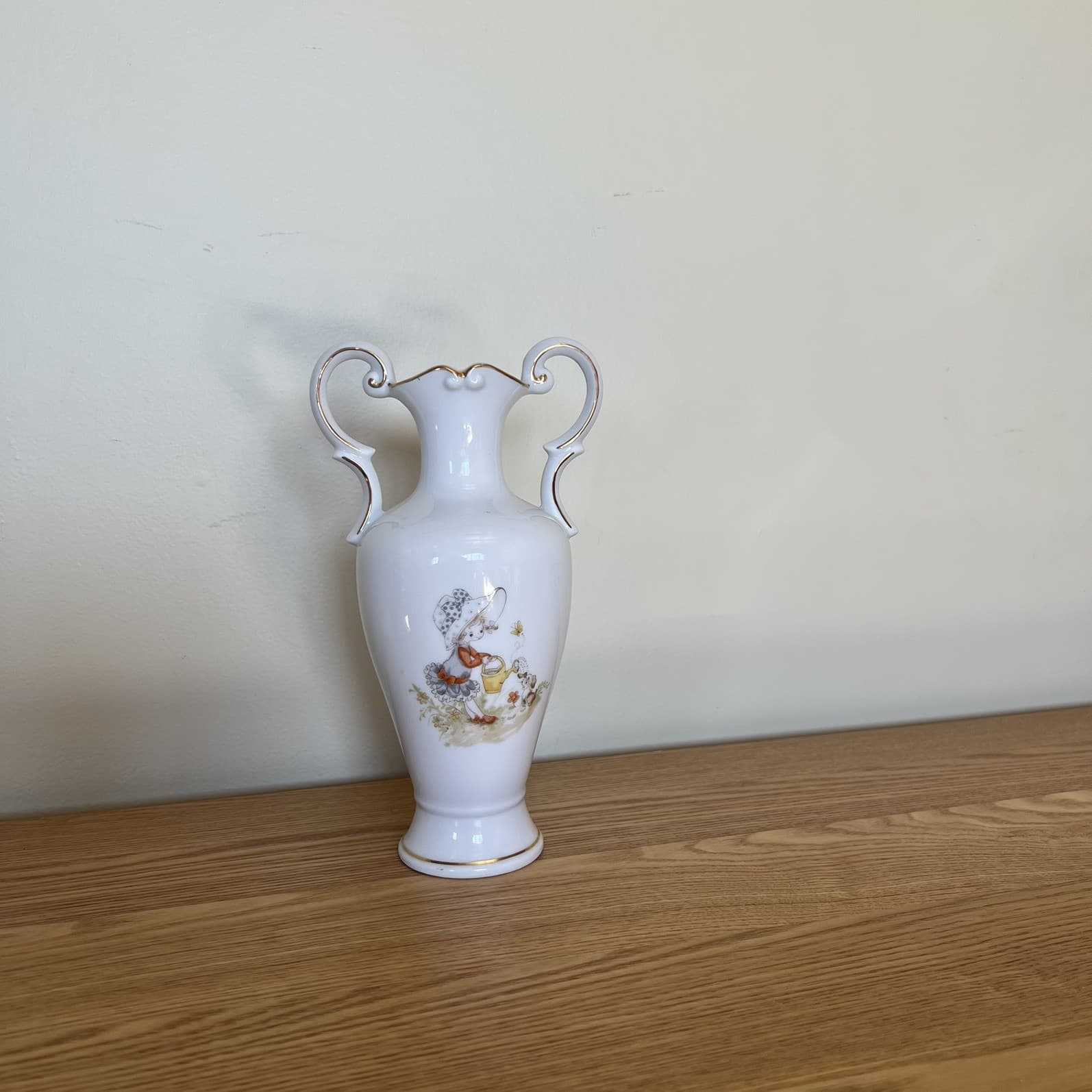 Cottagecore Vintage Porcelain Bud Vase Twin Scroll Handles Holly Hobbie Japan — photo 5 of 8