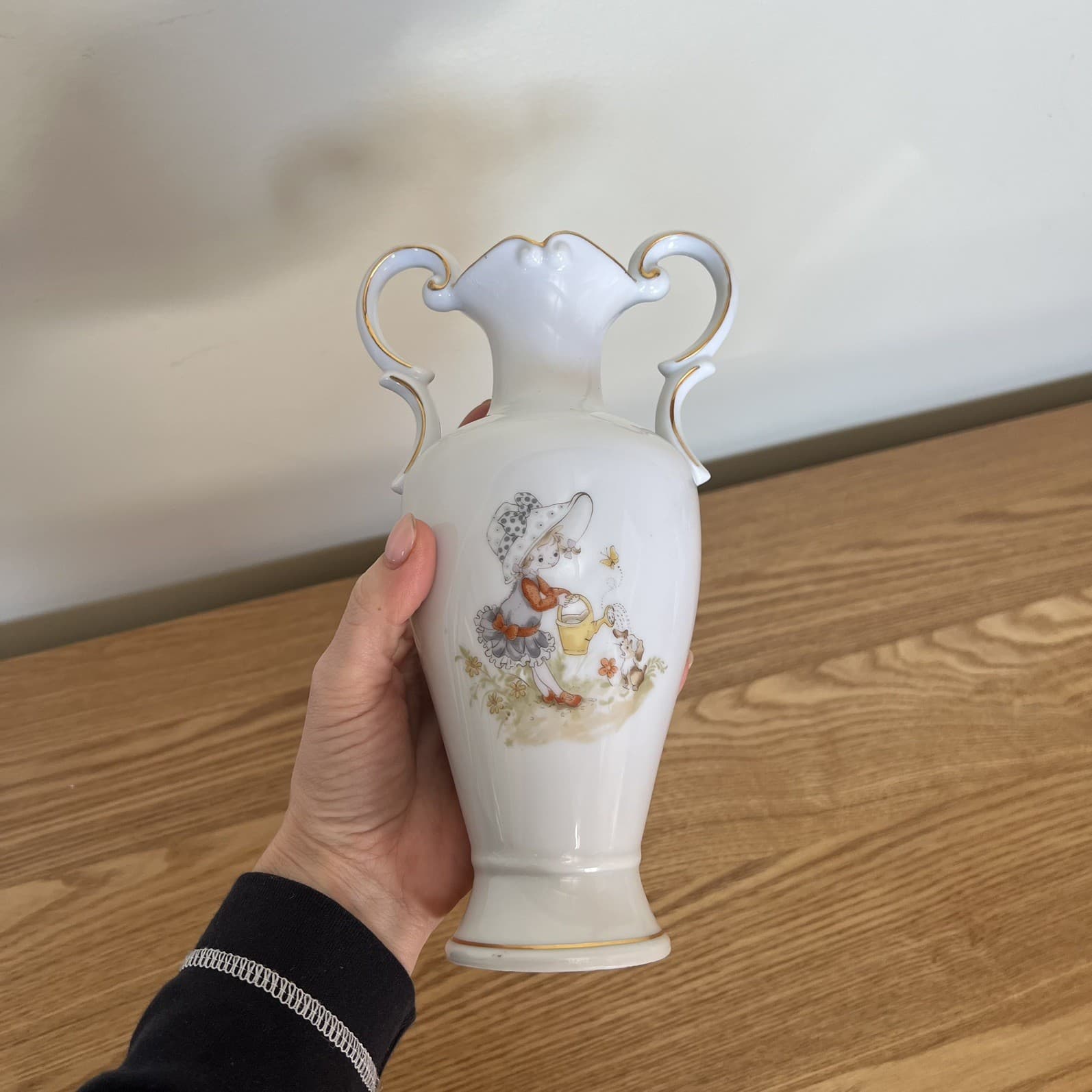 Cottagecore Vintage Porcelain Bud Vase Twin Scroll Handles Holly Hobbie Japan — photo 6 of 8