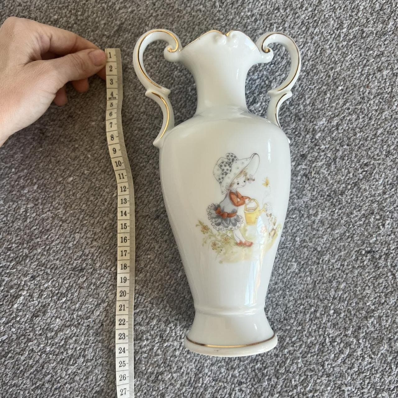 Cottagecore Vintage Porcelain Bud Vase Twin Scroll Handles Holly Hobbie Japan — photo 7 of 8