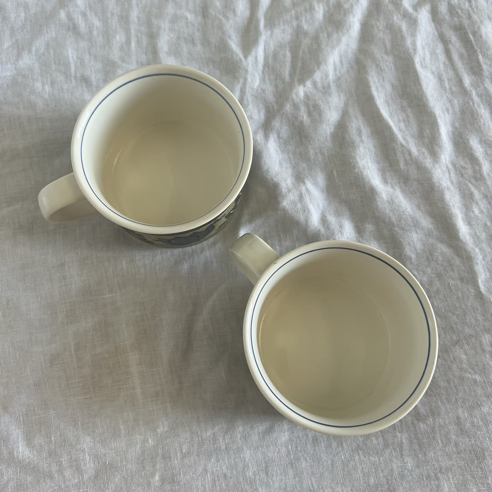 Vintage Mikasa Intaglio Arabella Flat Tea Cups Set Navy Floral Stoneware Boho — photo 7 of 13