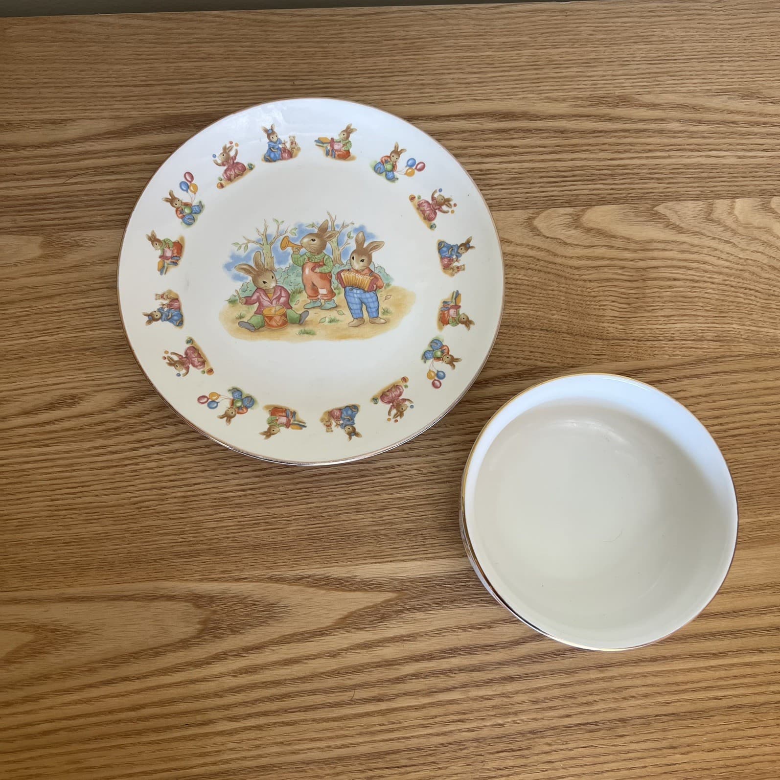 Vintage Japanese Bunny Plate & Bowl Set Ceramic Beatrix Potter Style Nursery — photo 16 of 16