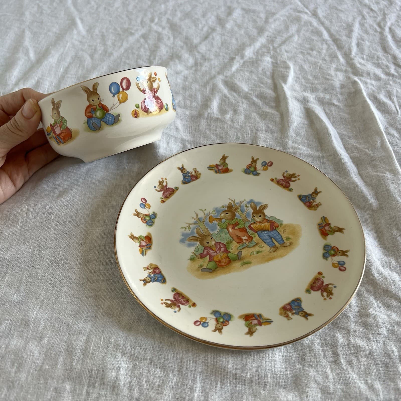 Vintage Japanese Bunny Plate & Bowl Set Ceramic Beatrix Potter Style Nursery — photo 4 of 16