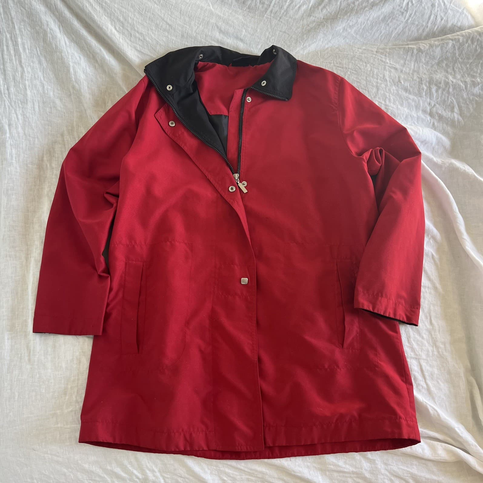 Vintage Red French Chore Coat Trench Jacket Oversized Boxy Workwear Large 12 — photo 2 of 10