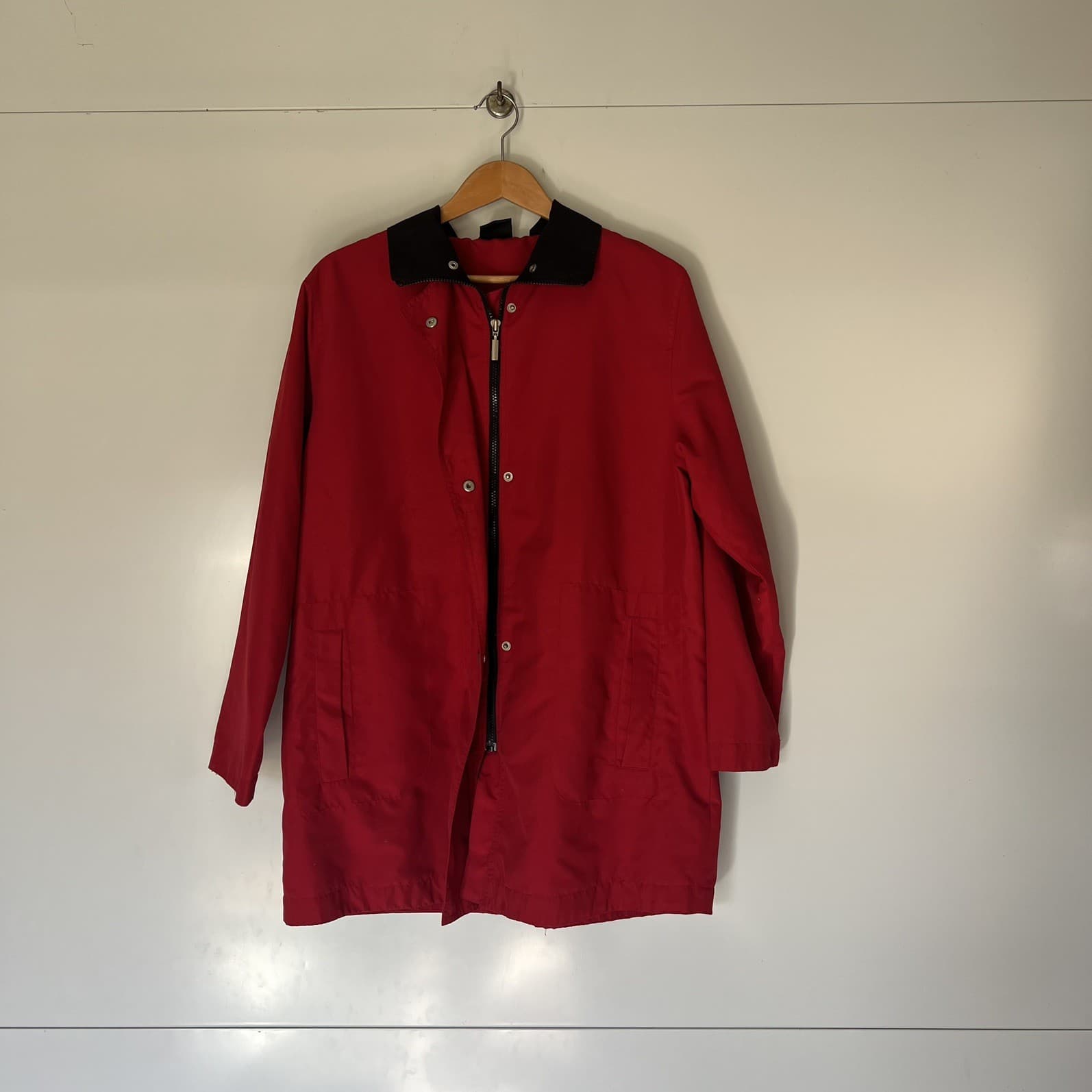 Vintage Red French Chore Coat Trench Jacket Oversized Boxy Workwear Large 12 — photo 7 of 10