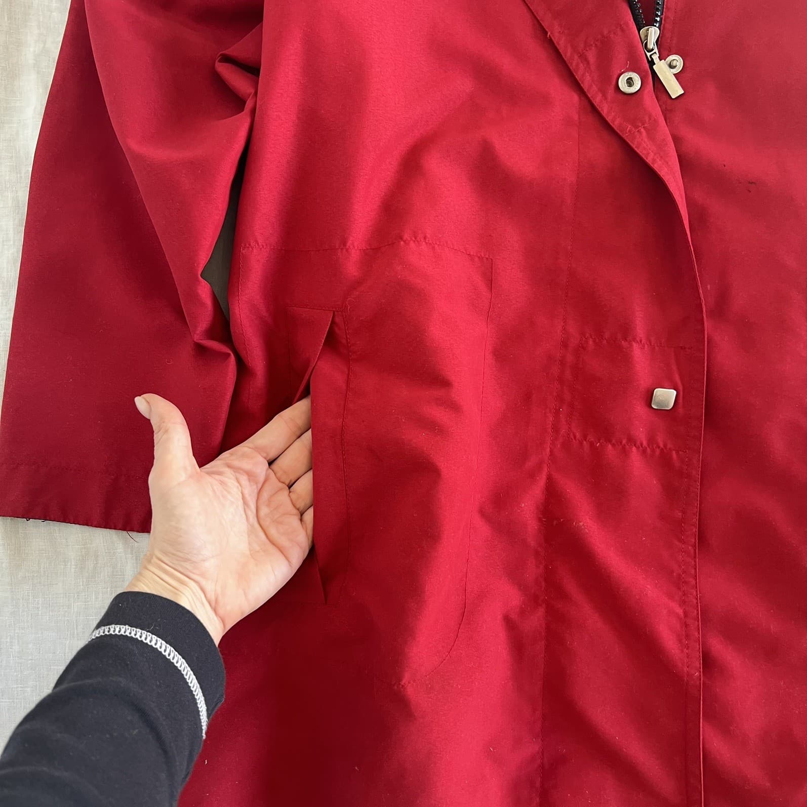 Vintage Red French Chore Coat Trench Jacket Oversized Boxy Workwear Large 12 — photo 8 of 10