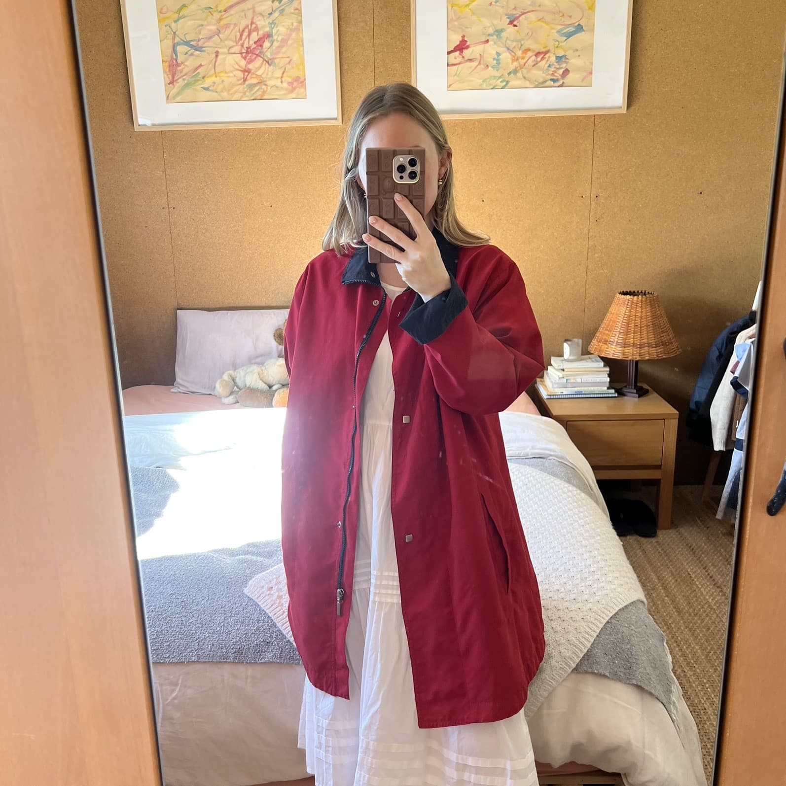 Vintage Red French Chore Coat Trench Jacket Oversized Boxy Workwear Large 12 — photo 9 of 10