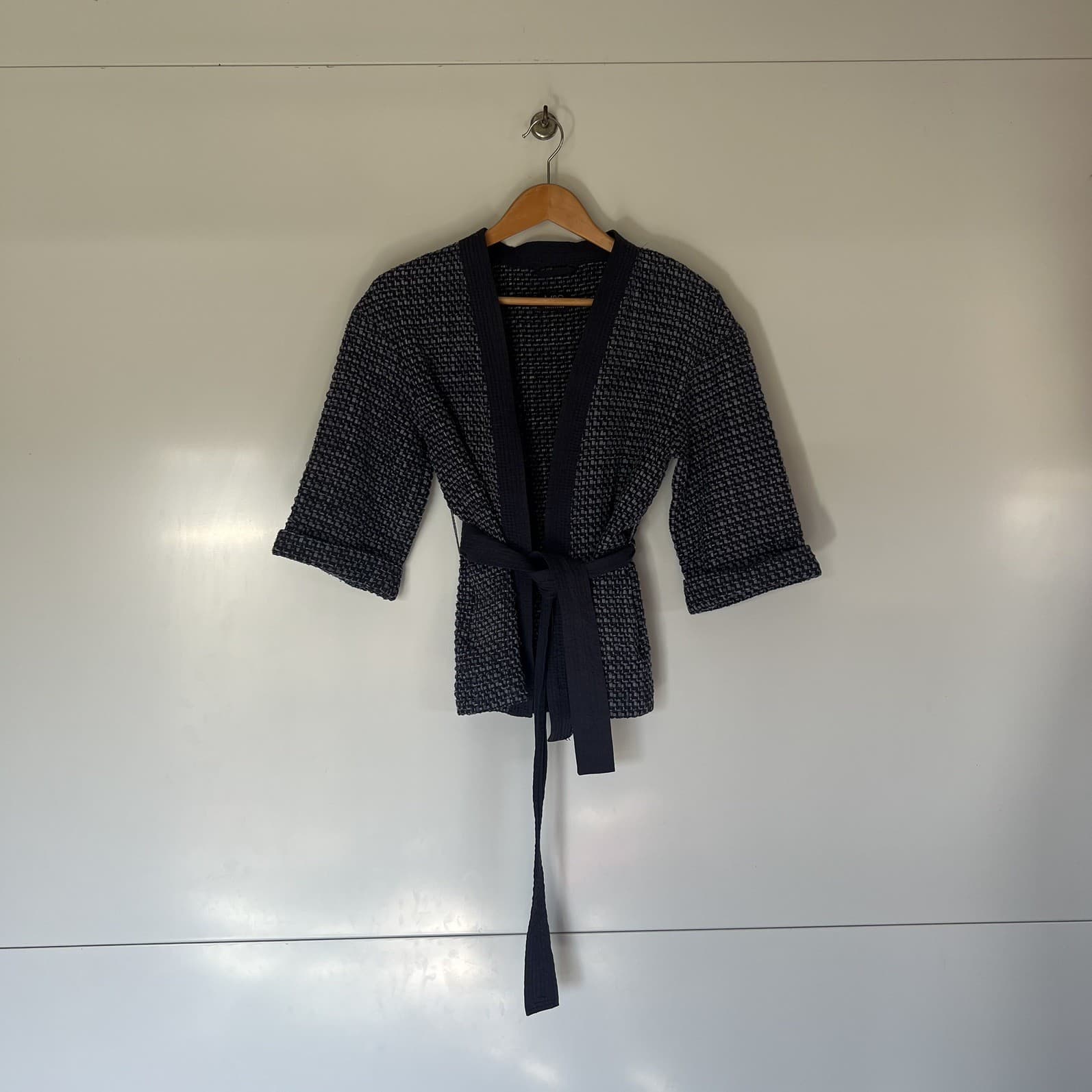 M&S Collection Woven Kimono Jacket Belted Blue Cotton Blend Wrap Size 10 — photo 5 of 9