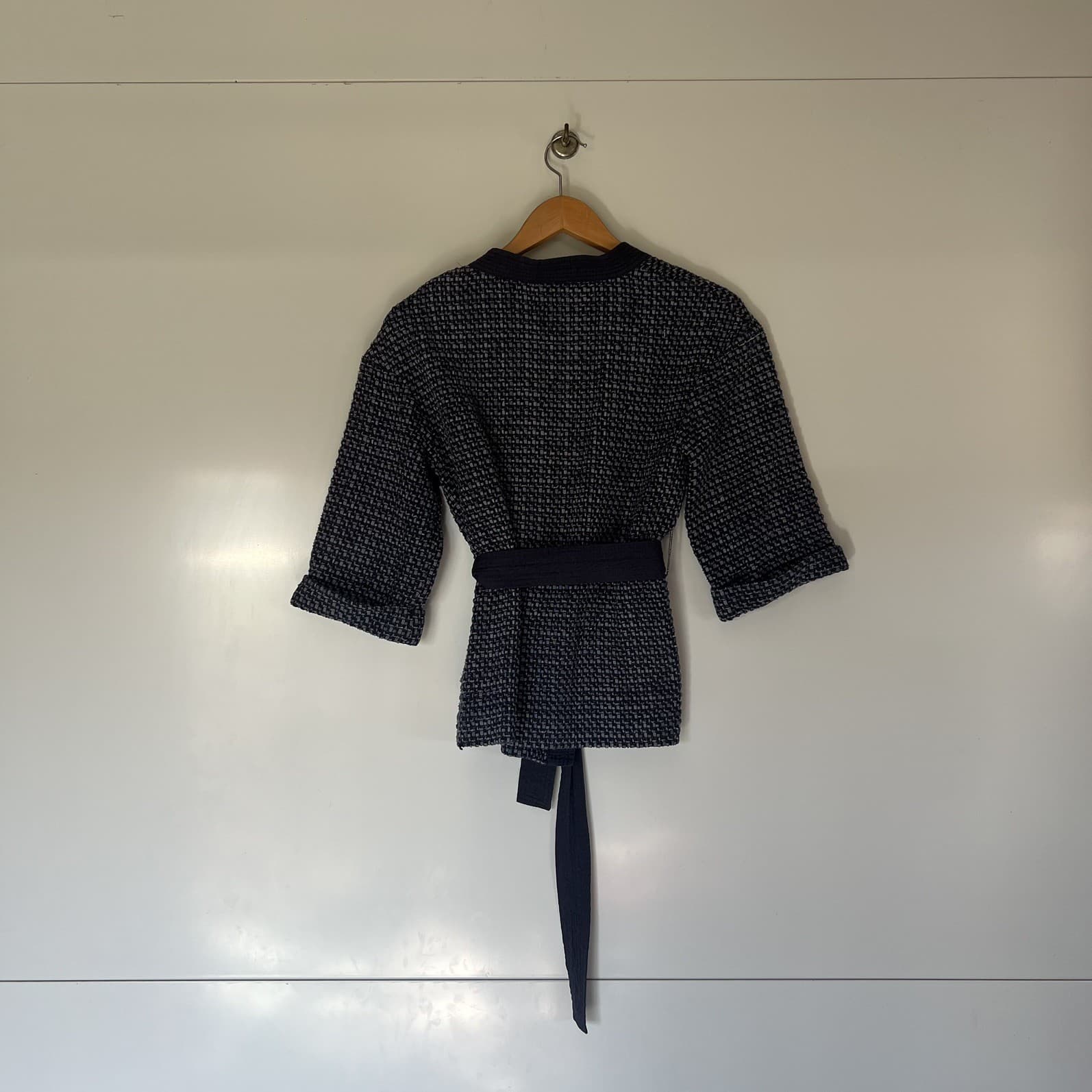 M&S Collection Woven Kimono Jacket Belted Blue Cotton Blend Wrap Size 10 — photo 6 of 9