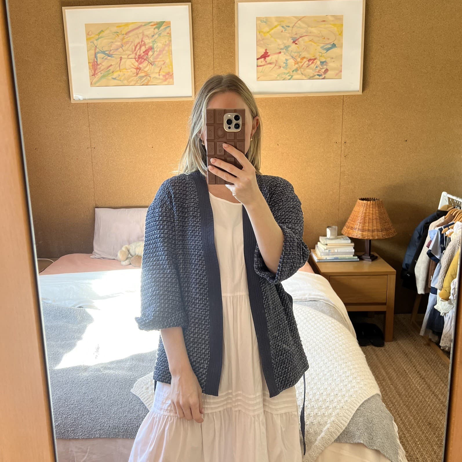 M&S Collection Woven Kimono Jacket Belted Blue Cotton Blend Wrap Size 10 — photo 8 of 9