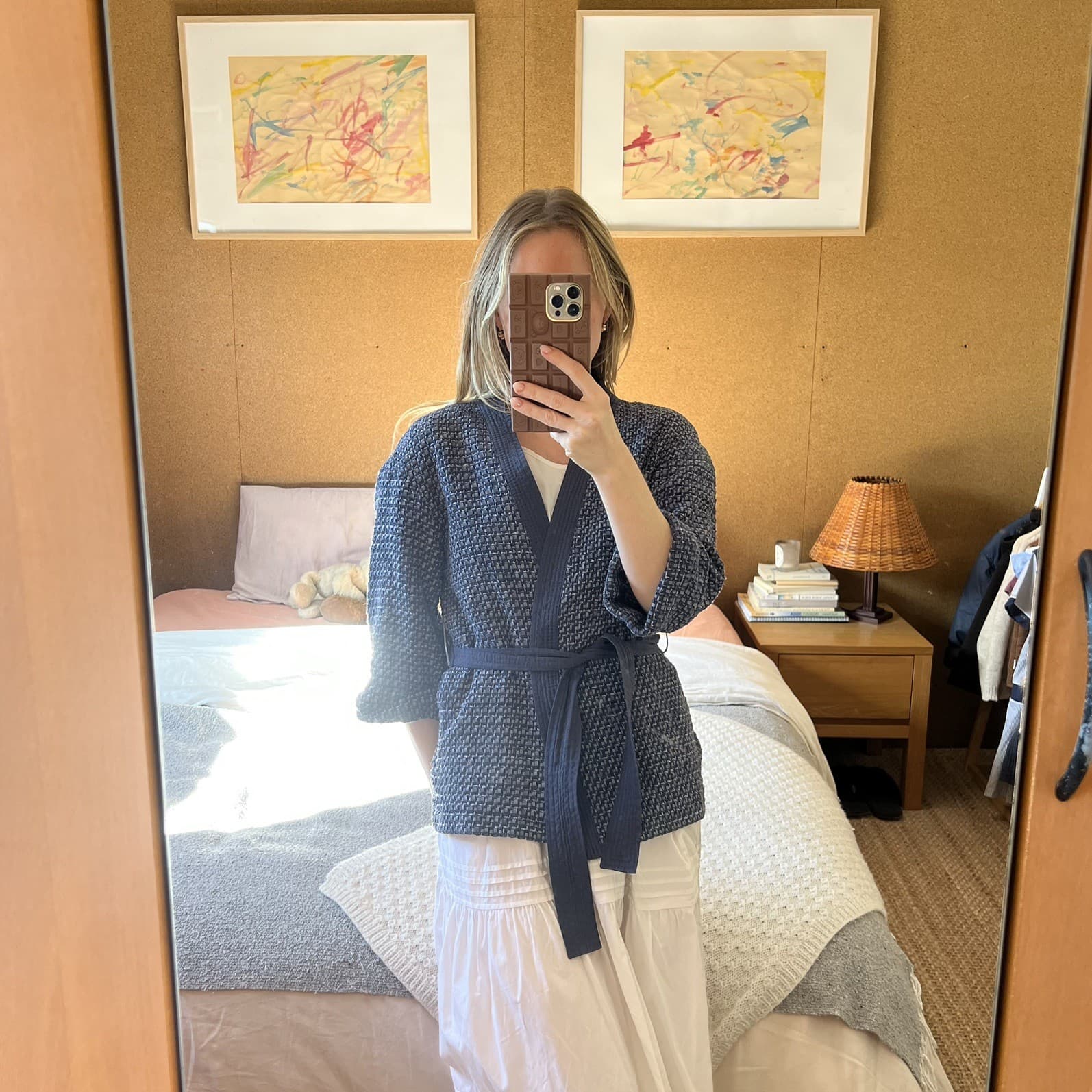 M&S Collection Woven Kimono Jacket Belted Blue Cotton Blend Wrap Size 10 — photo 9 of 9