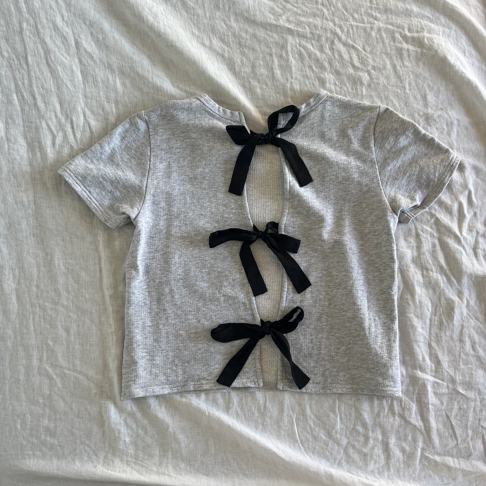 Sly Japan Grey Top Black Ribbon Bows Open Back Reversible Coquette Larme — photo 1 of 8