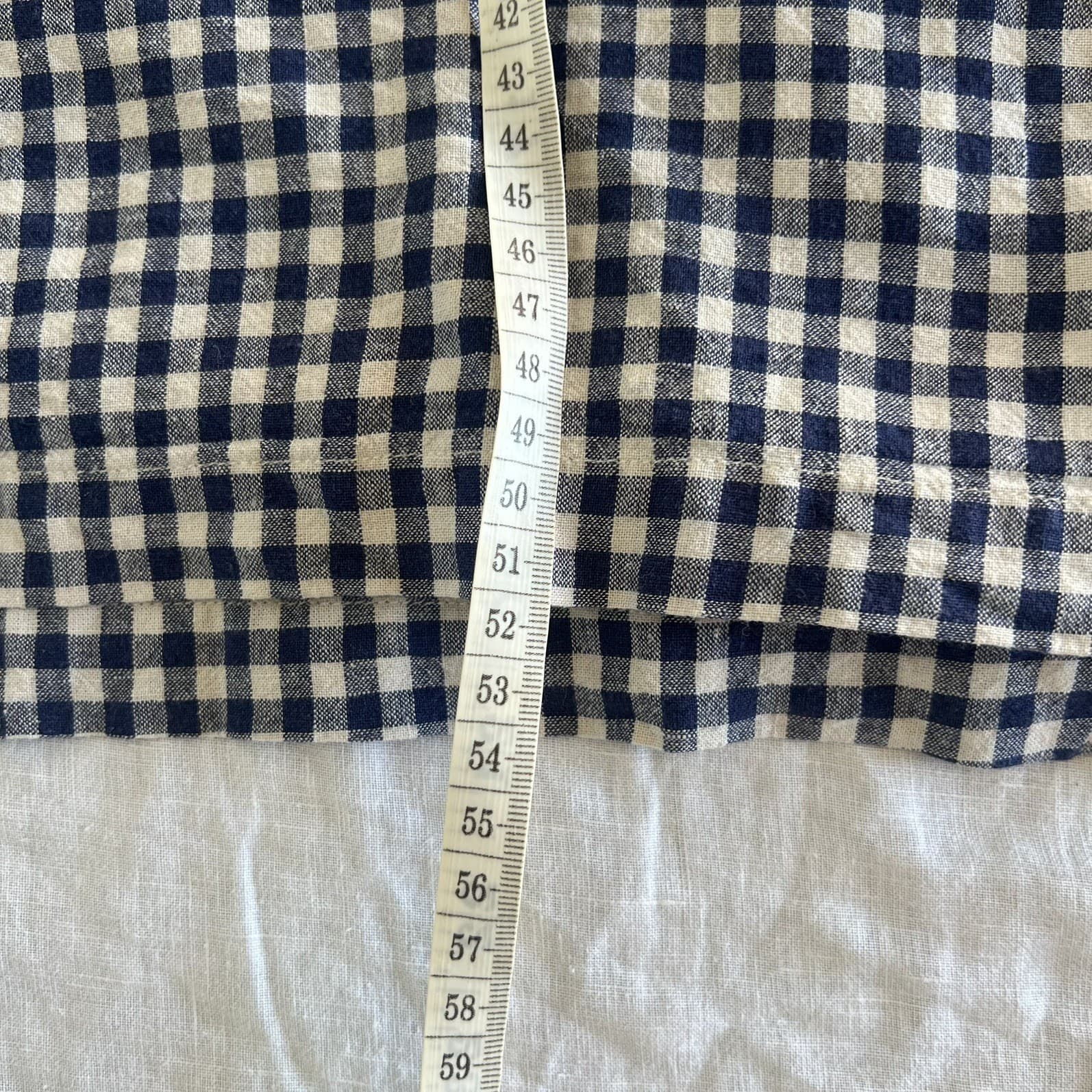 Navy Blue Gingham Linen Blend Top Prairie Cottagecore Ruffle Sleeve Blouse M — photo 2 of 8