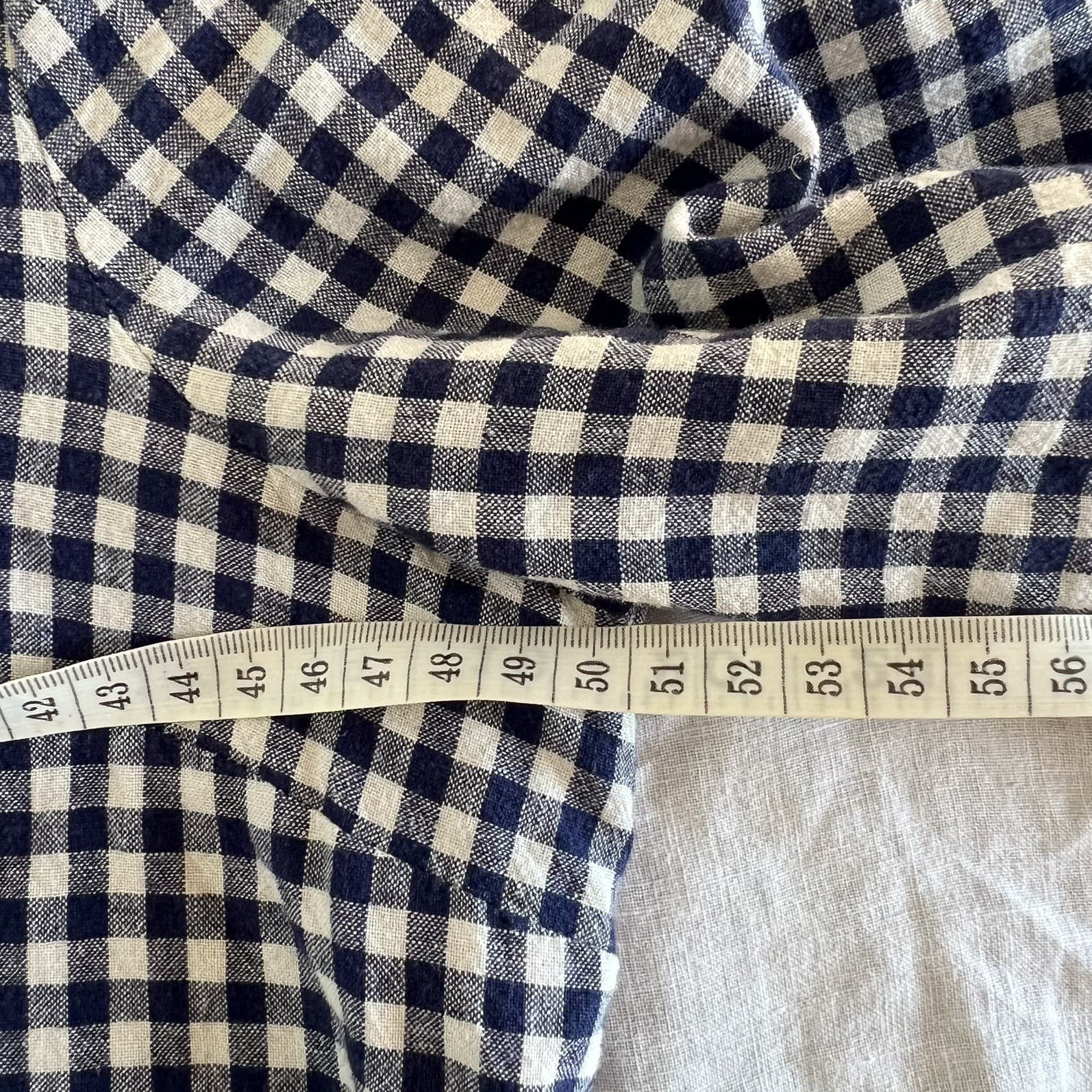 Navy Blue Gingham Linen Blend Top Prairie Cottagecore Ruffle Sleeve Blouse M — photo 4 of 8