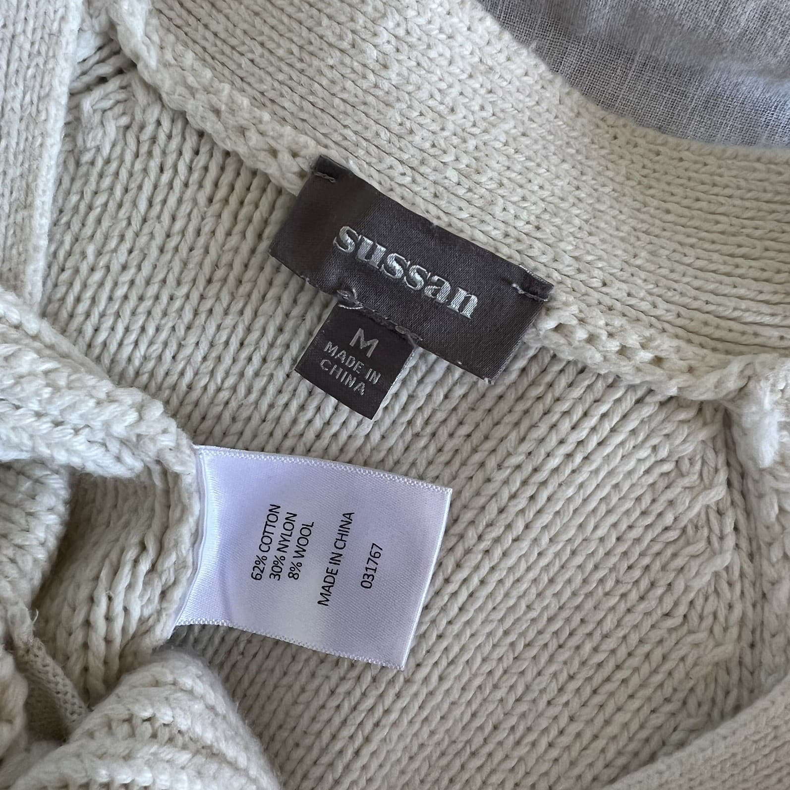 Sussan Cream Cable Knit Cardigan Pom Pom Aran Longline Oversized Sweater Medium — photo 3 of 6