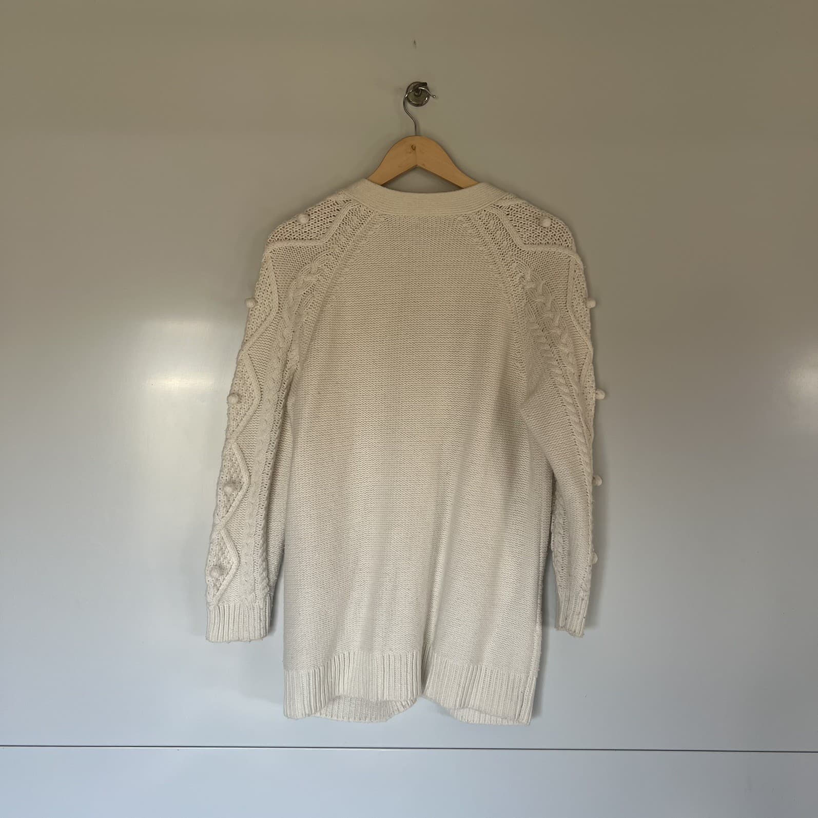 Sussan Cream Cable Knit Cardigan Pom Pom Aran Longline Oversized Sweater Medium — photo 6 of 6